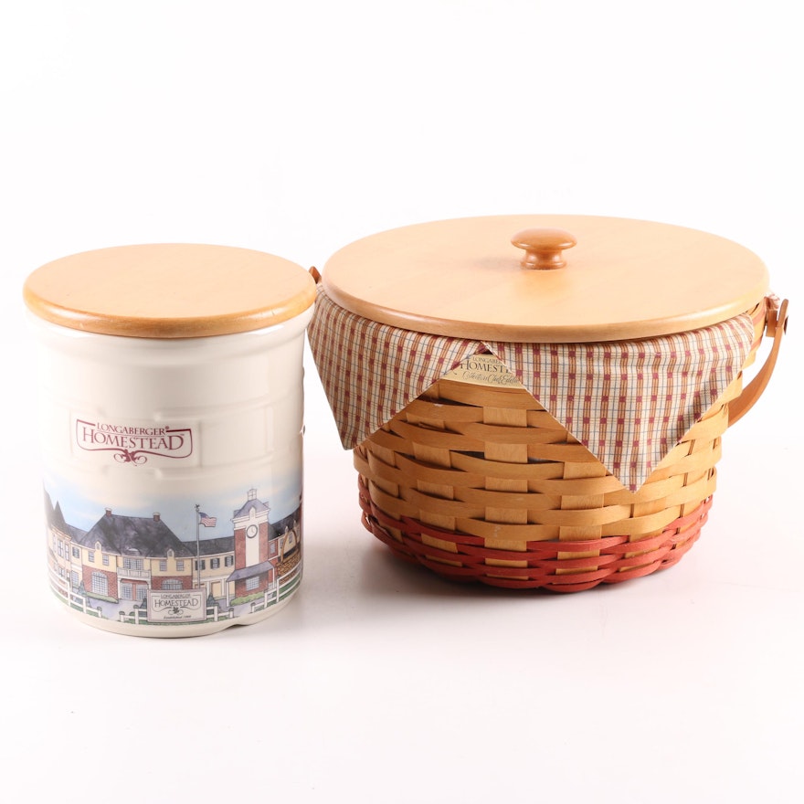 Longaberger Collector's Club Edition "Homestead" Basket and Ceramic Crock