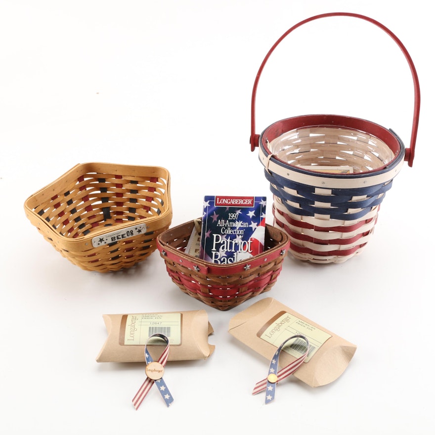 Longaberger Baskets featuring 1997 "Patriot Basket" and Pride Pins