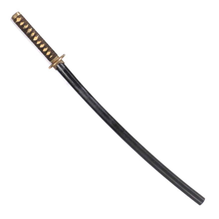 Japanese Style Katana Sword in Black Wooden Scabbard