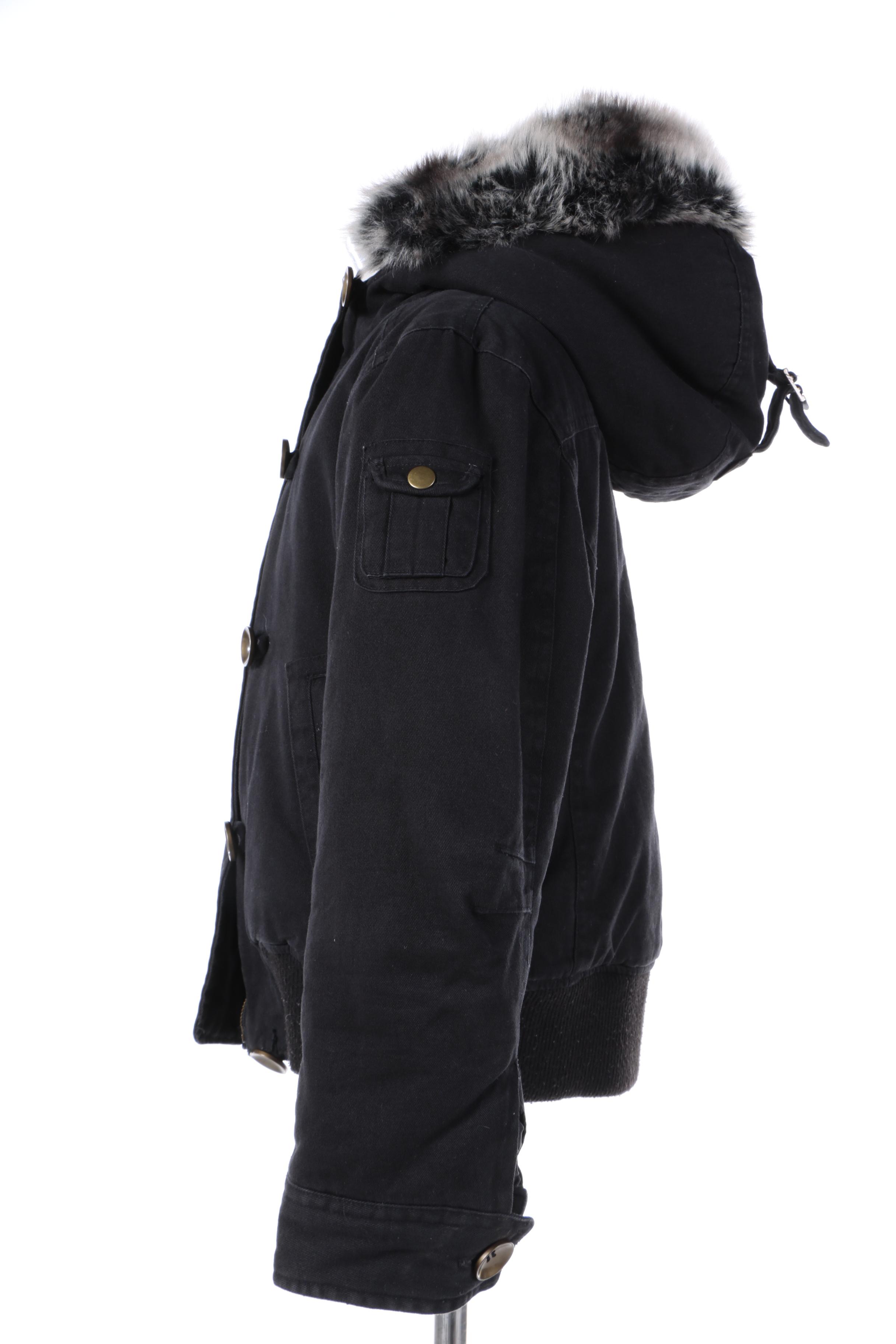 Children's KC Collections Black Coat with Faux Fur Trim Hood