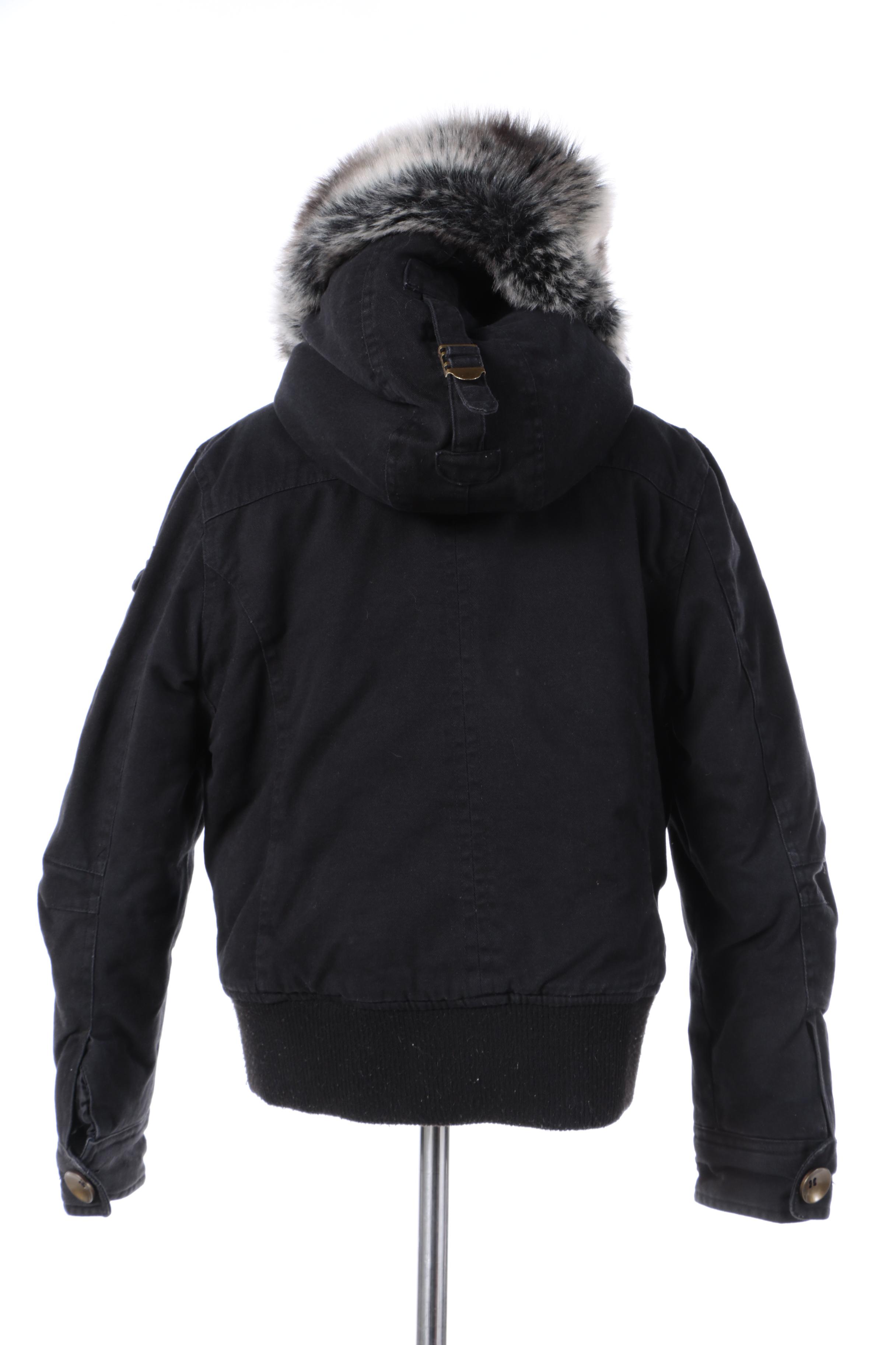 Children's KC Collections Black Coat with Faux Fur Trim Hood