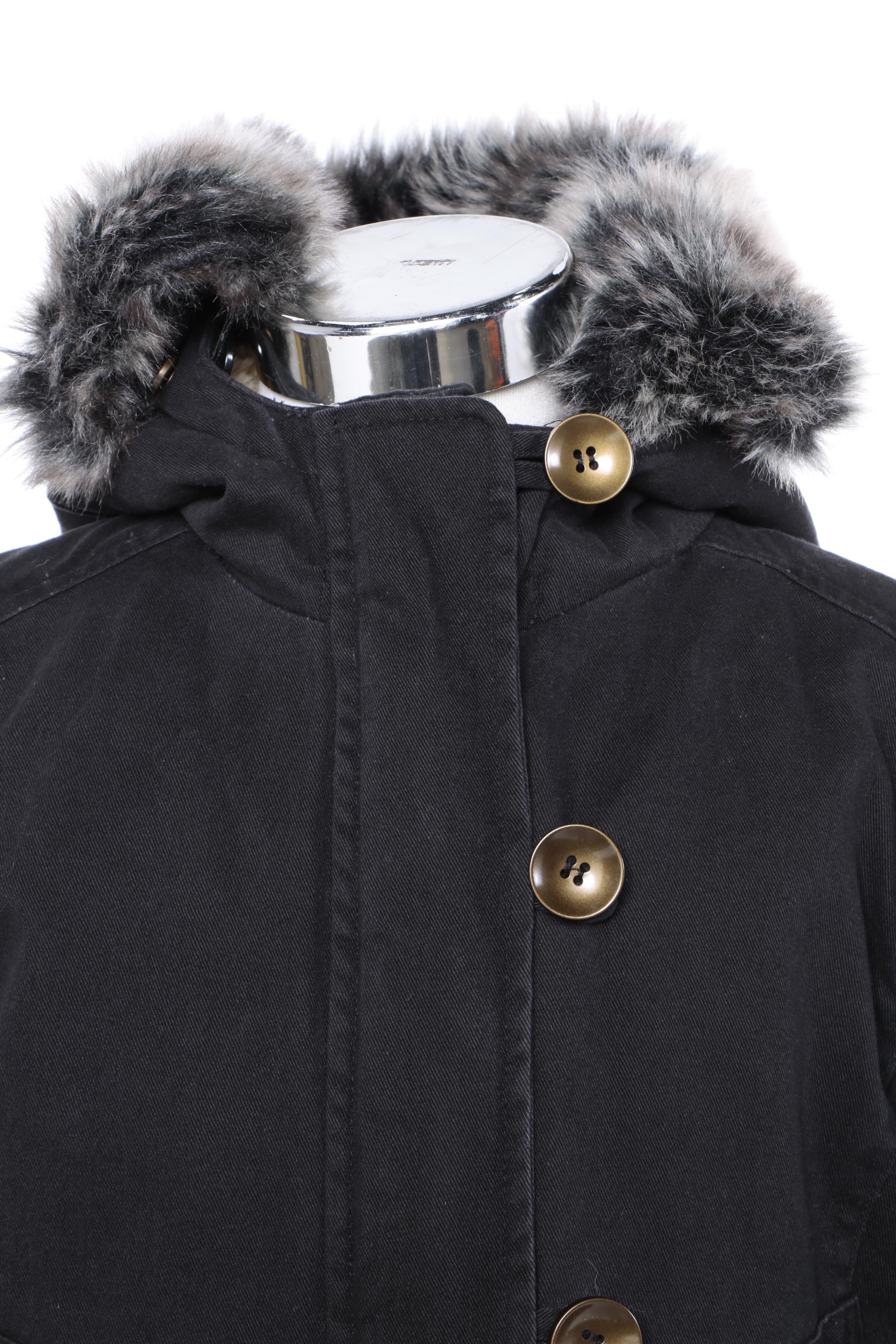 Children's KC Collections Black Coat with Faux Fur Trim Hood