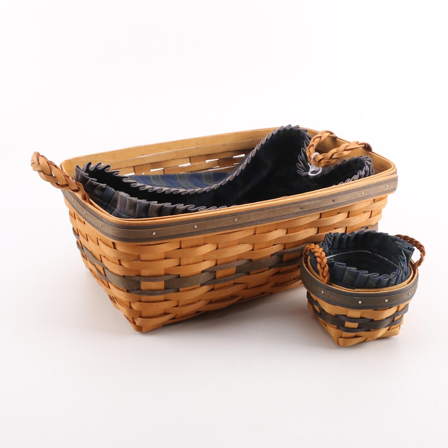 Longabereger Baskets with Side Handles and Cloth Liners