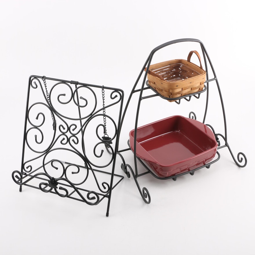 Longaberger "Woven Traditions" Paprika Baking Dish, Basket and Metal Stands