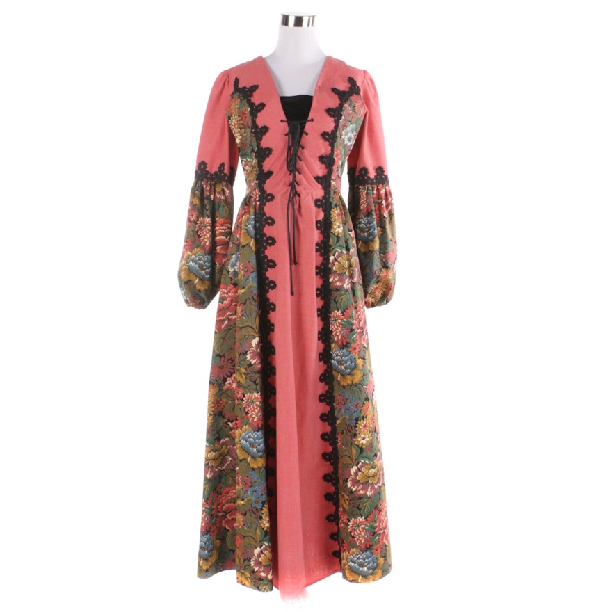 Circa 1969 Gunne Sax Renaissance-Inspired Tapestry Dress