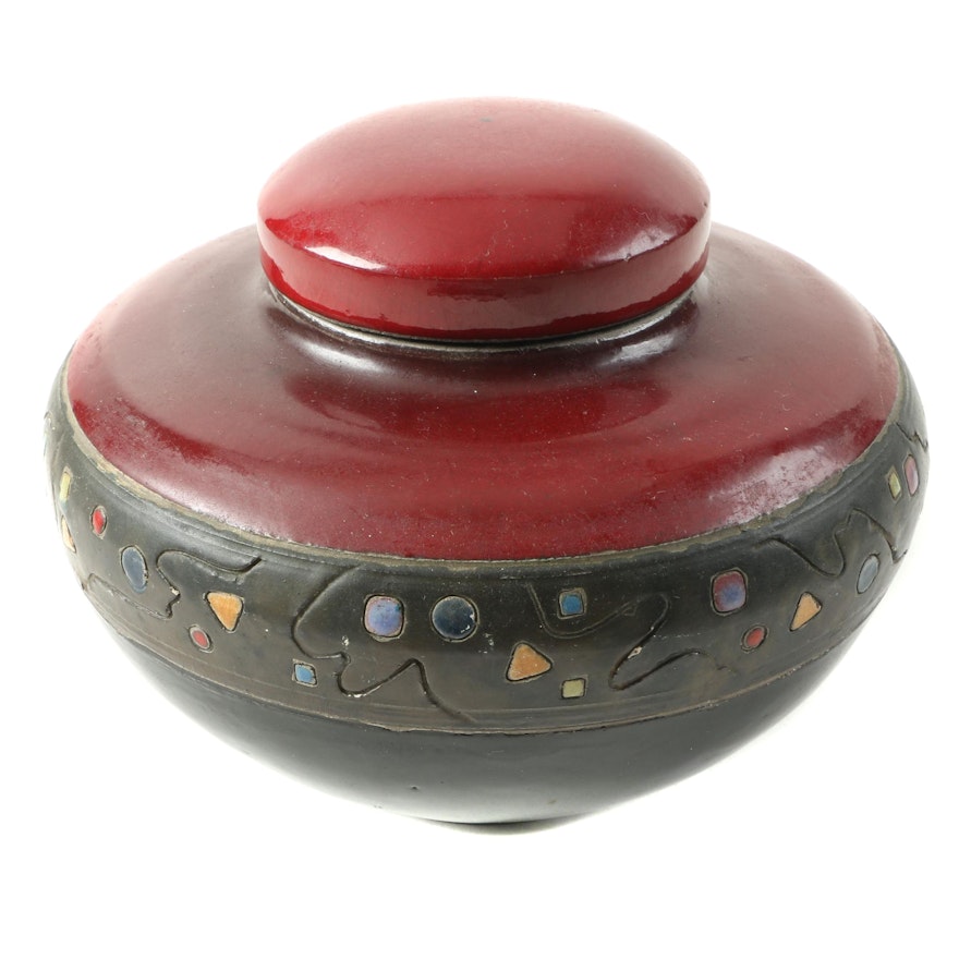 Artist Signed Decorative Stoneware Jar