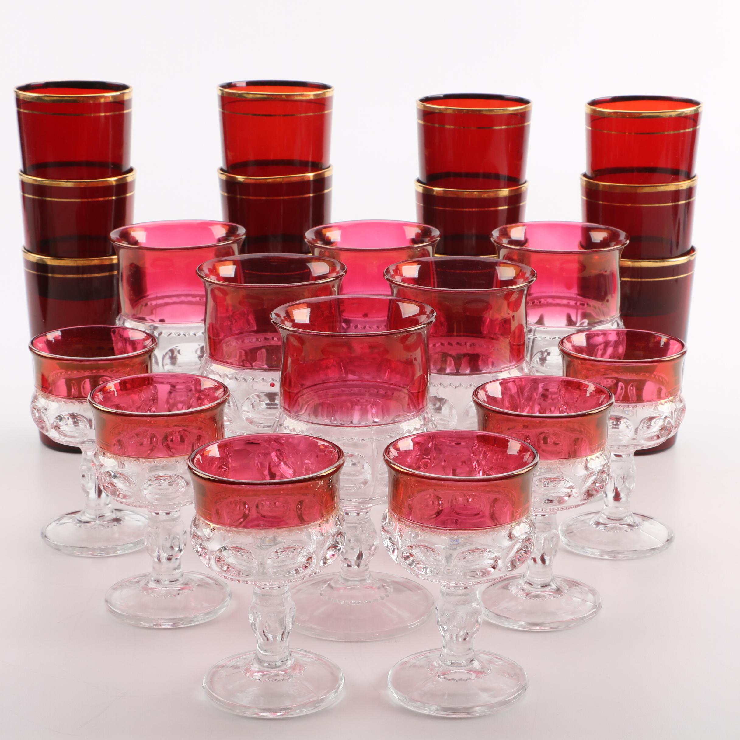 Tiffin-Franciscan King's Crown Stemware and Anchor Hocking "Royal Ruby" Tumblers
