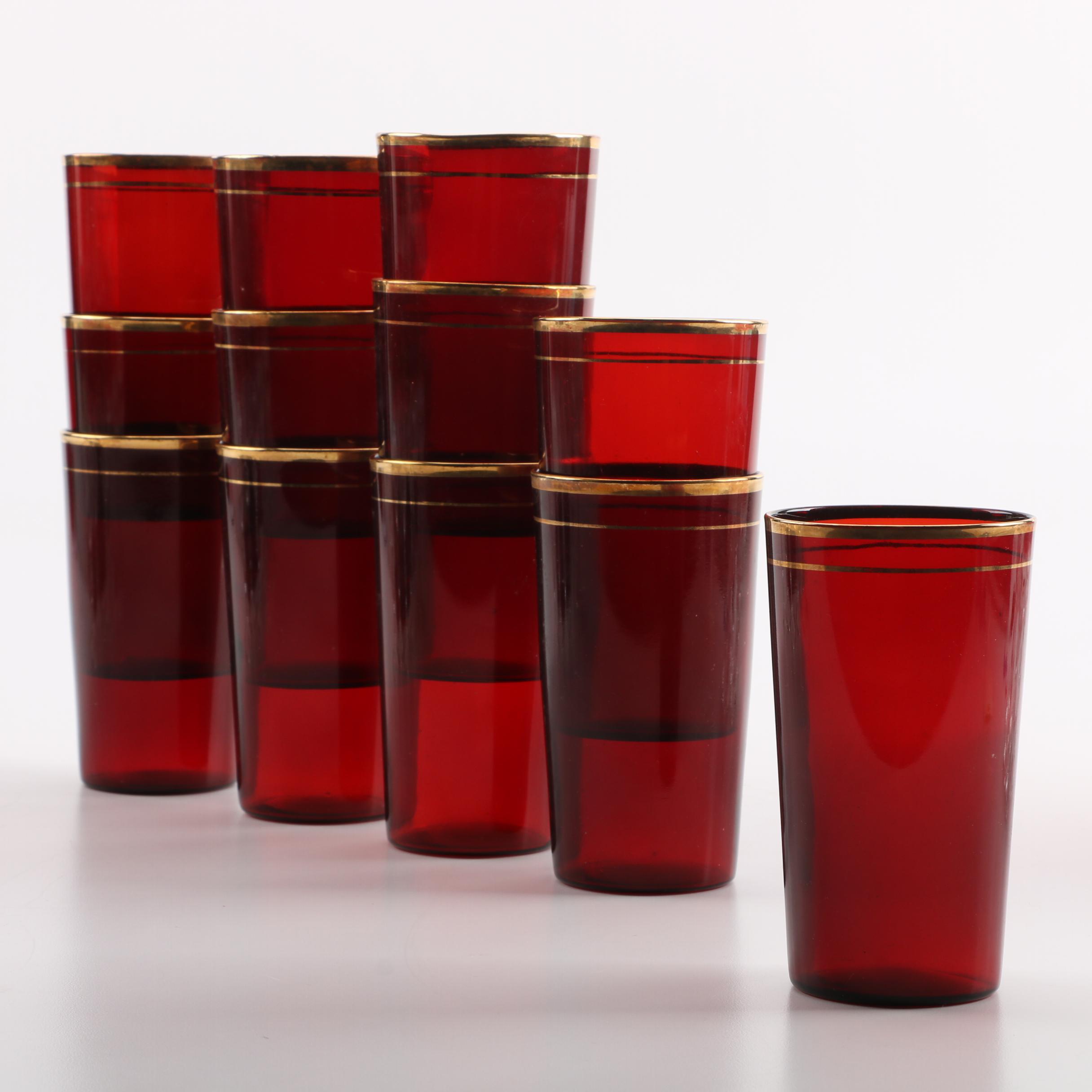 Tiffin-Franciscan King's Crown Stemware and Anchor Hocking "Royal Ruby" Tumblers