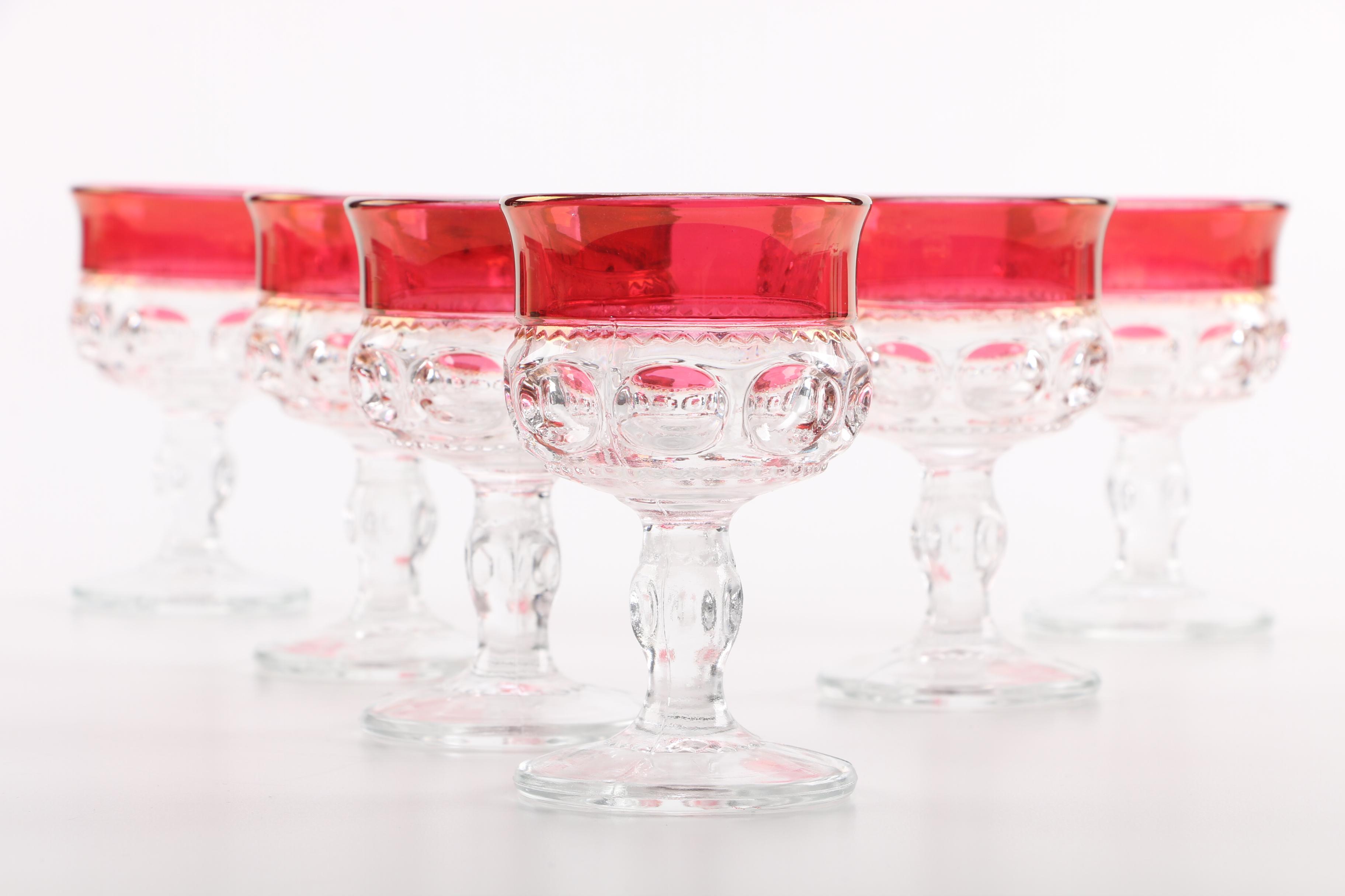 Tiffin-Franciscan King's Crown Stemware and Anchor Hocking "Royal Ruby" Tumblers