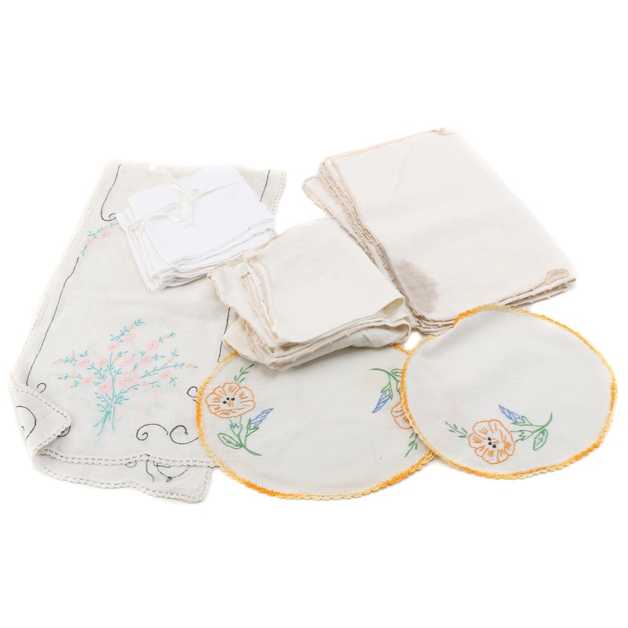 Vintage Floral Embroidered Table Linens