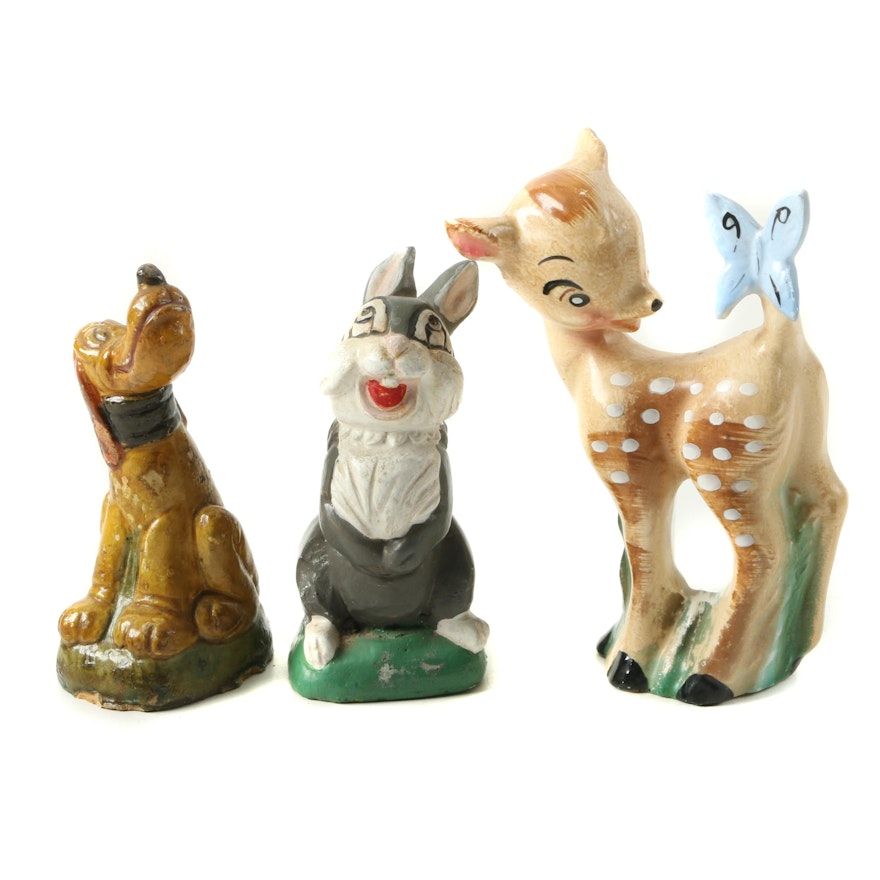 Ceramic Disney Figurines "Bambi" "Thumper" and "Pluto"