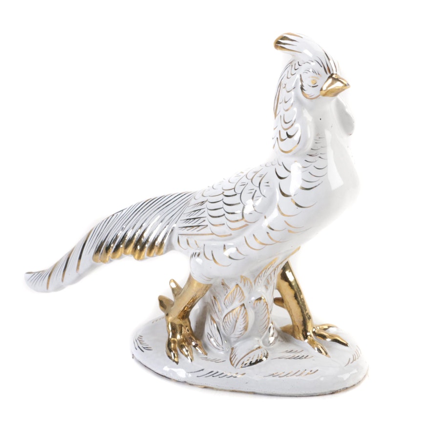 Hand-Painted Gold and White Porcelain Bird Figurine