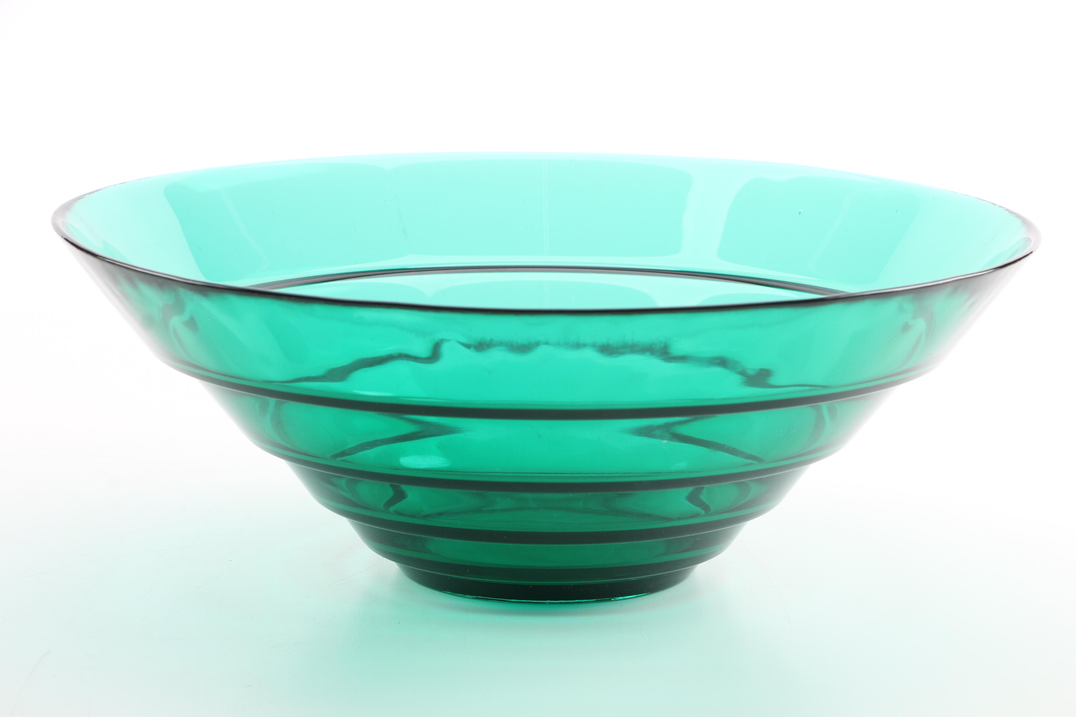 Colorful Glass Tableware Including Jeannette "Crackle Marigold" Candy Dishes