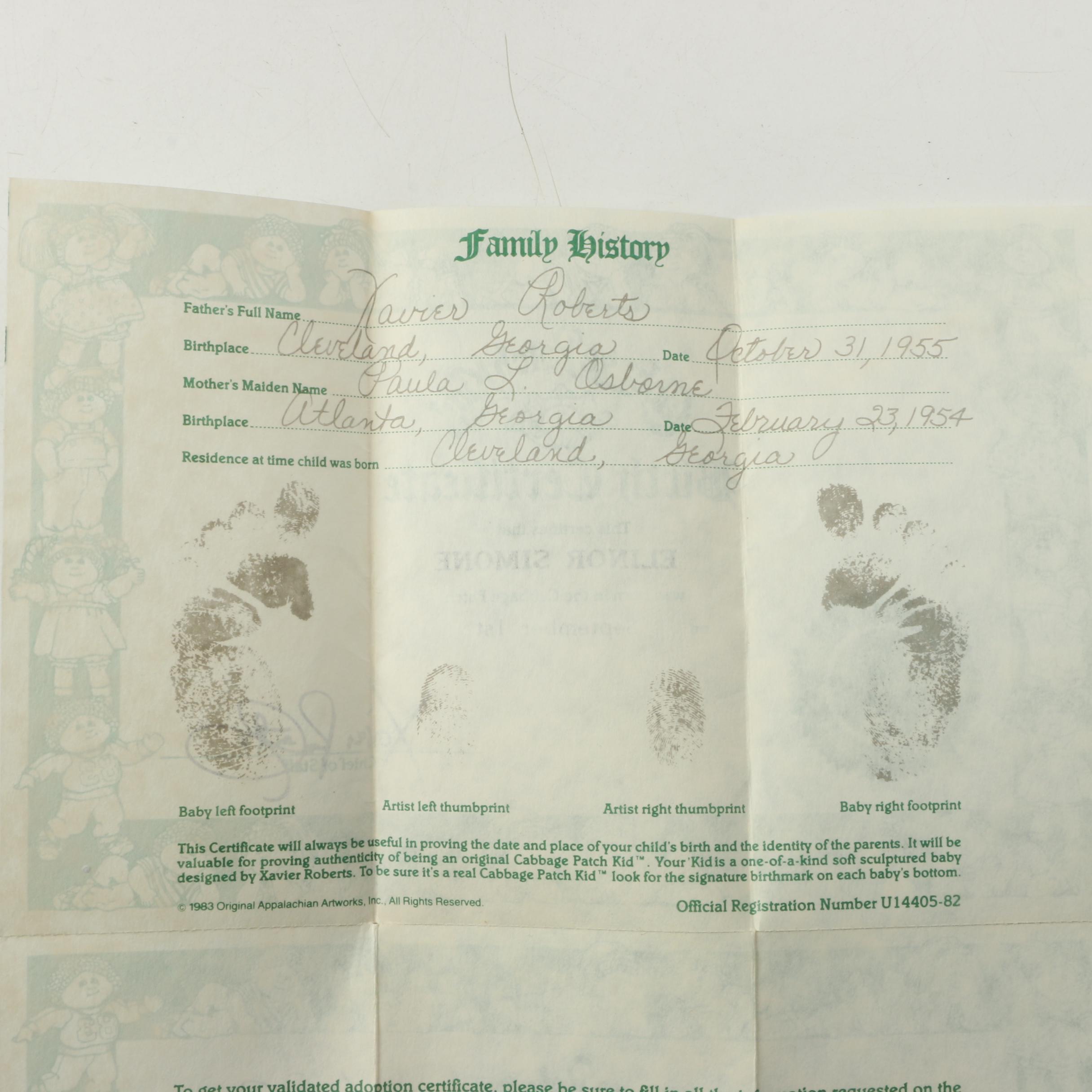 1985 Coleco "Cabbage Patch Kids" Doll with Papers