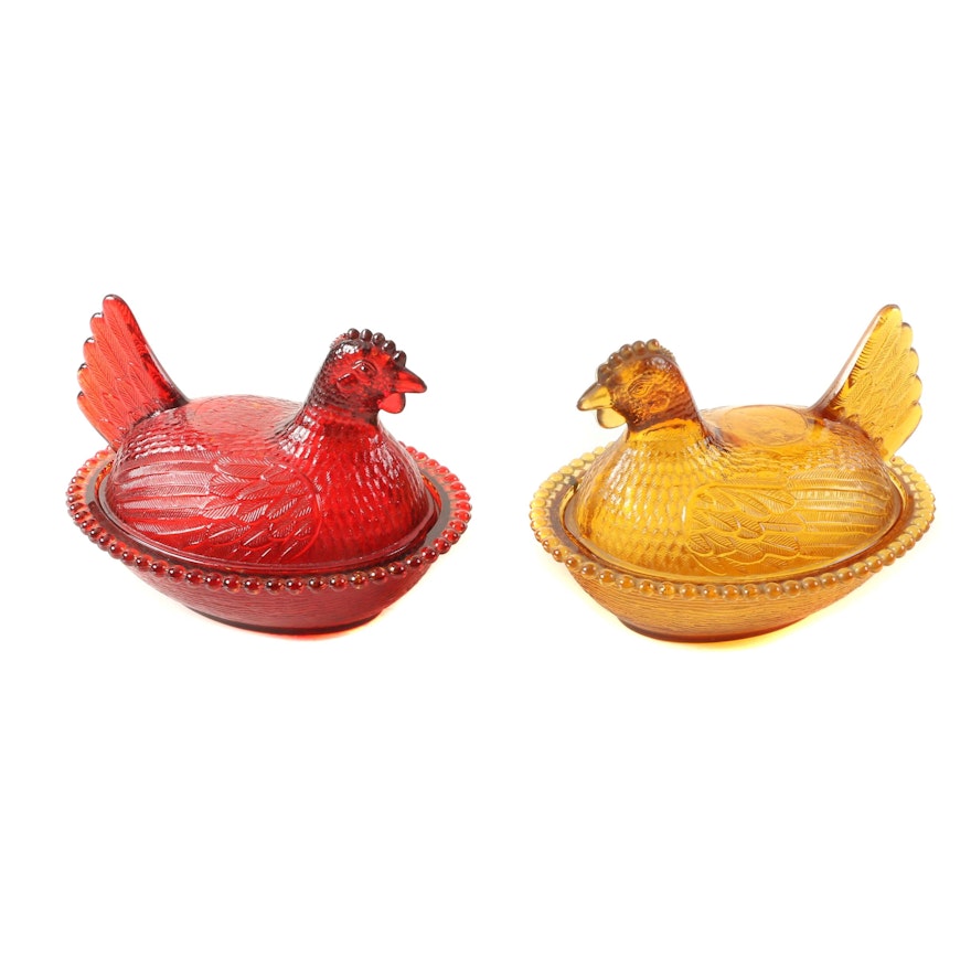 Depression Glass "Hen On Nest" Candy Dishes