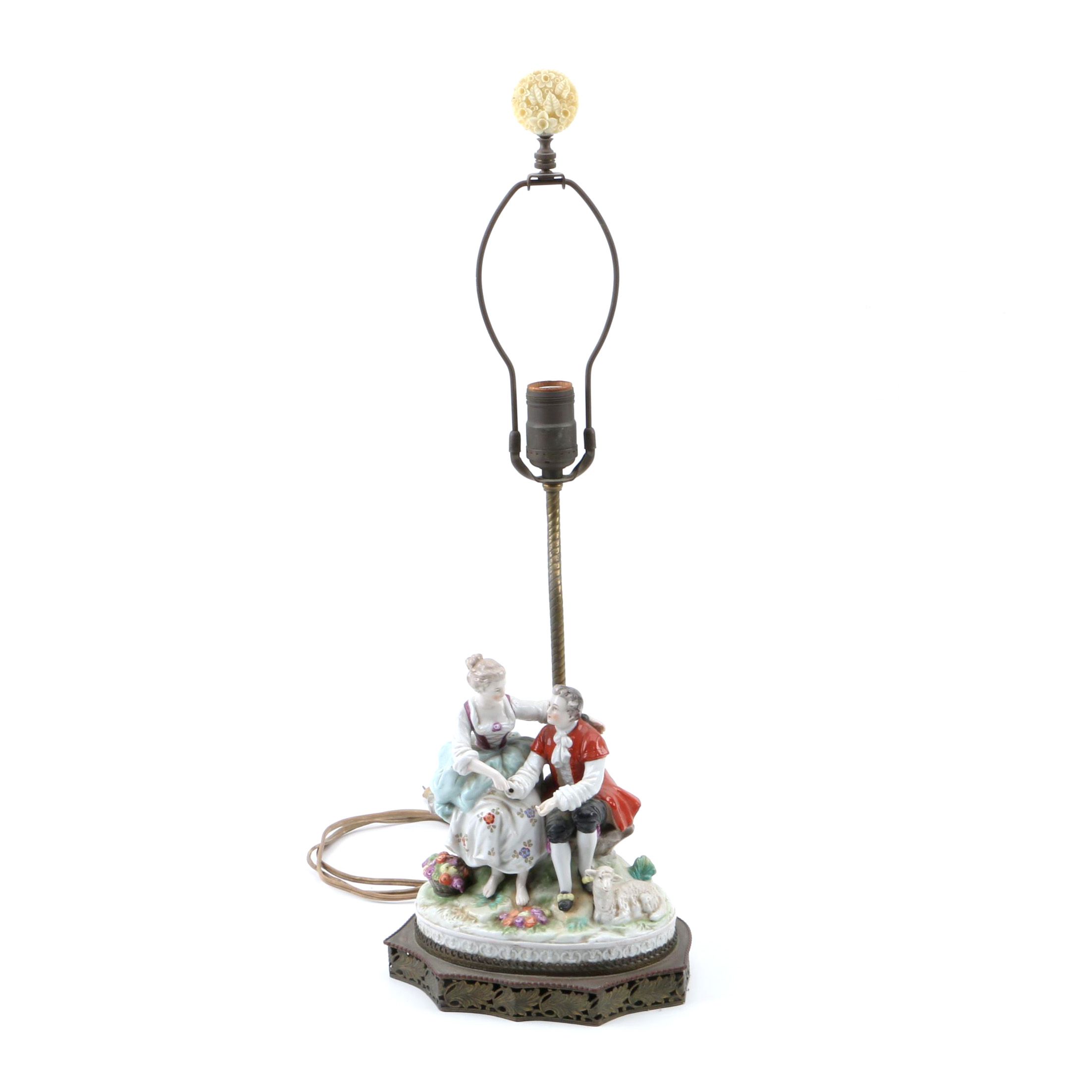 Royal Vienna-Style Porcelain Figural Tableau Lamp