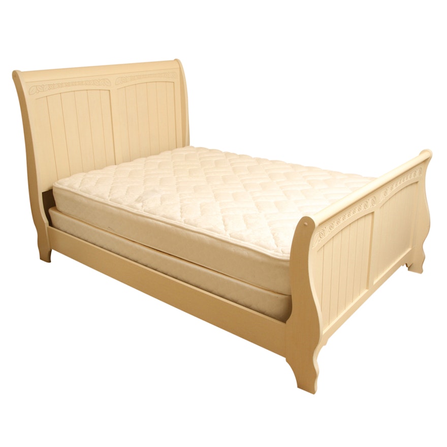 Cream-Painted Full Size Sleigh Bed Frame