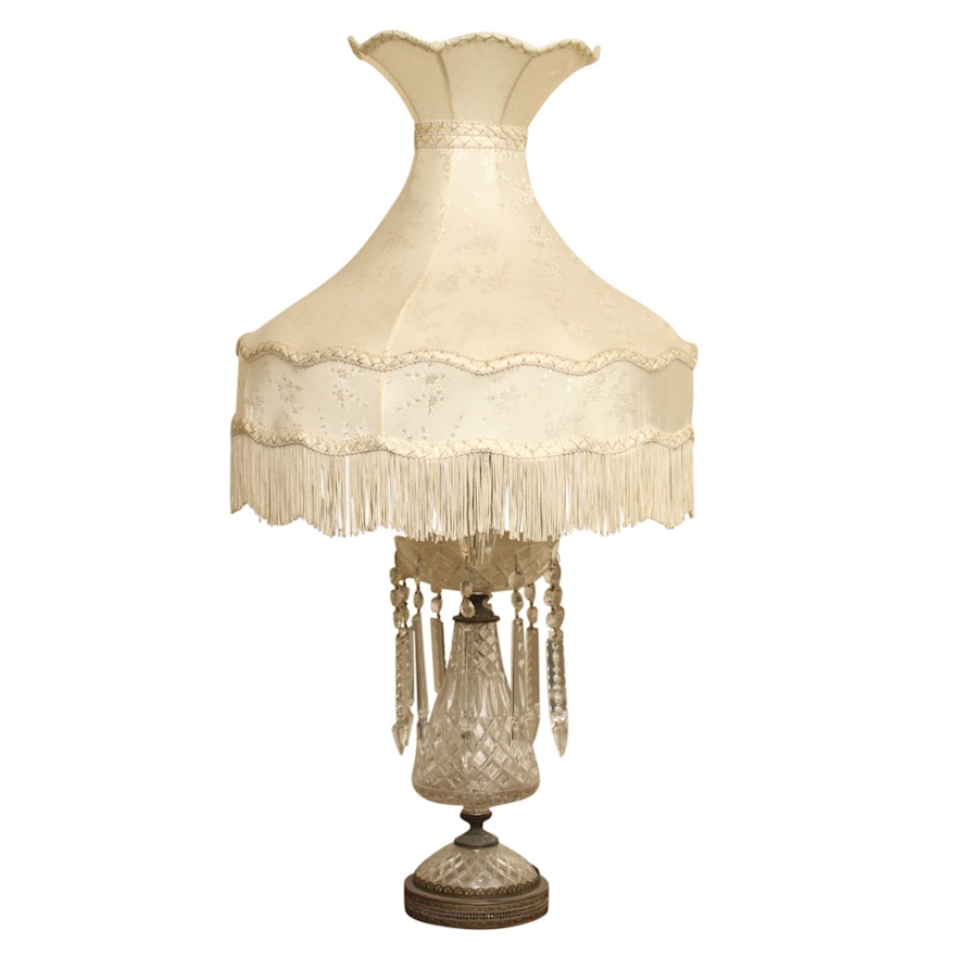 Victorian Crystal Parlor Lamp with Crystal Prisms