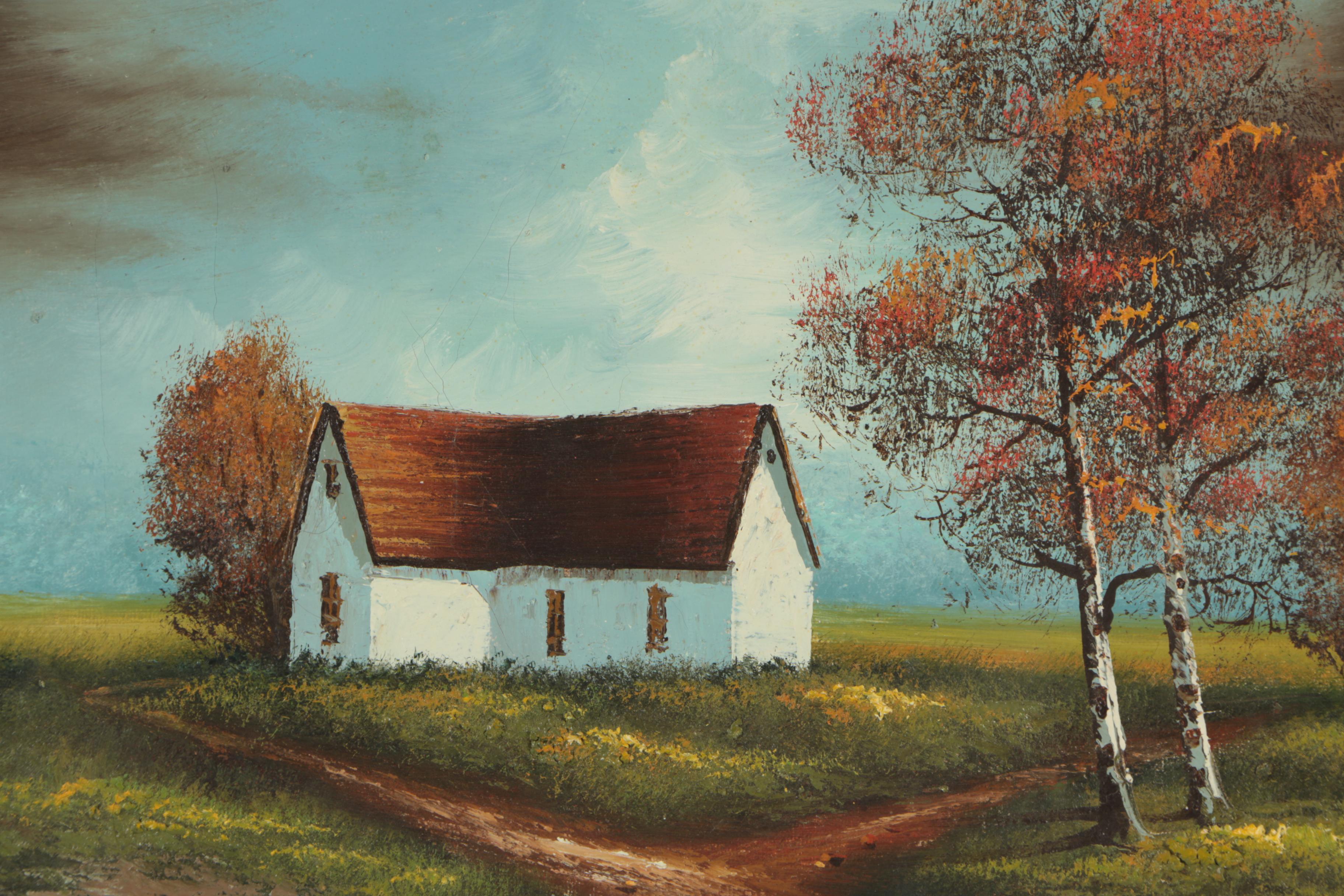 Desmond Circa 1980s Oil Painting of Rural Landscape