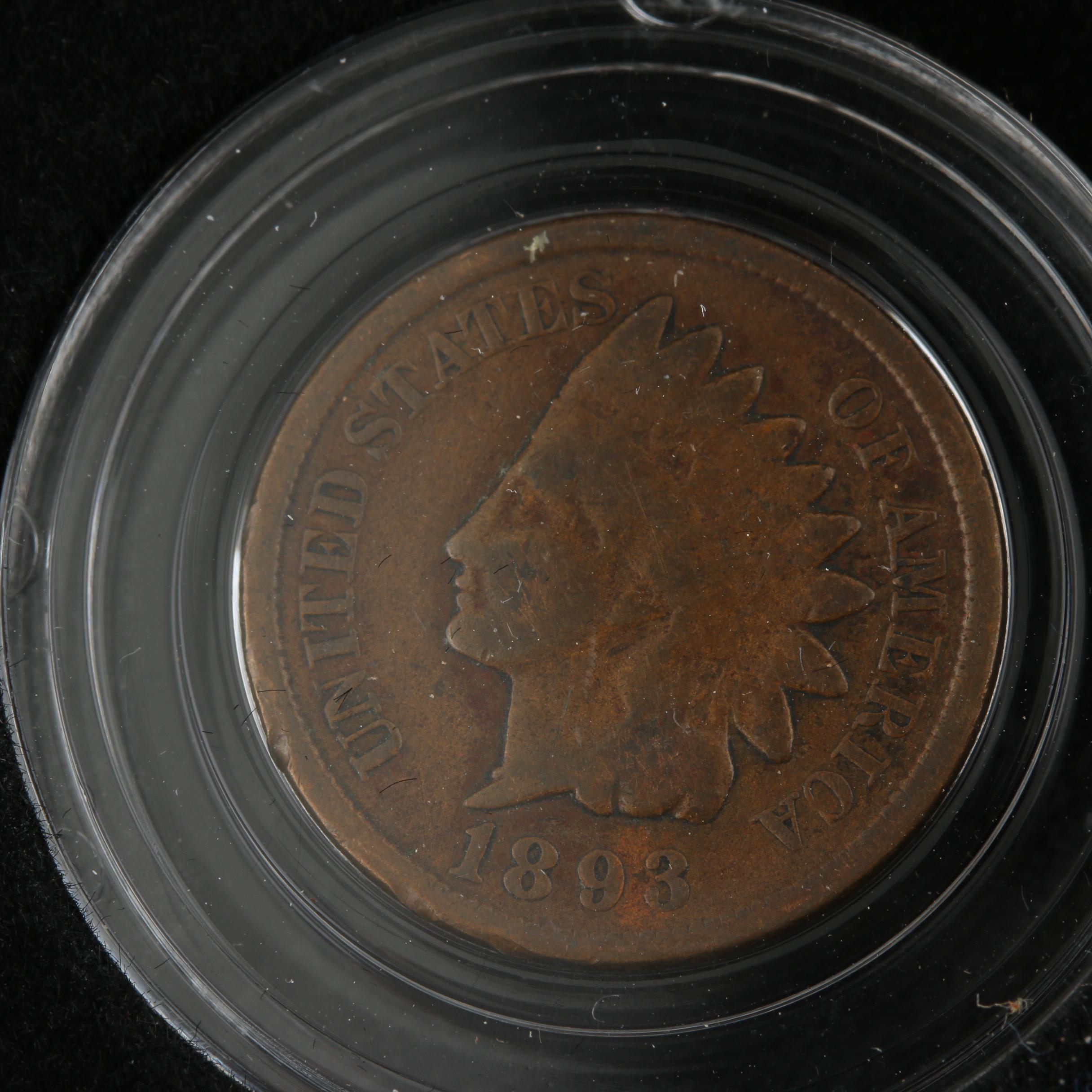Display Case of Indian Head Cents and Native American Dollar Coins