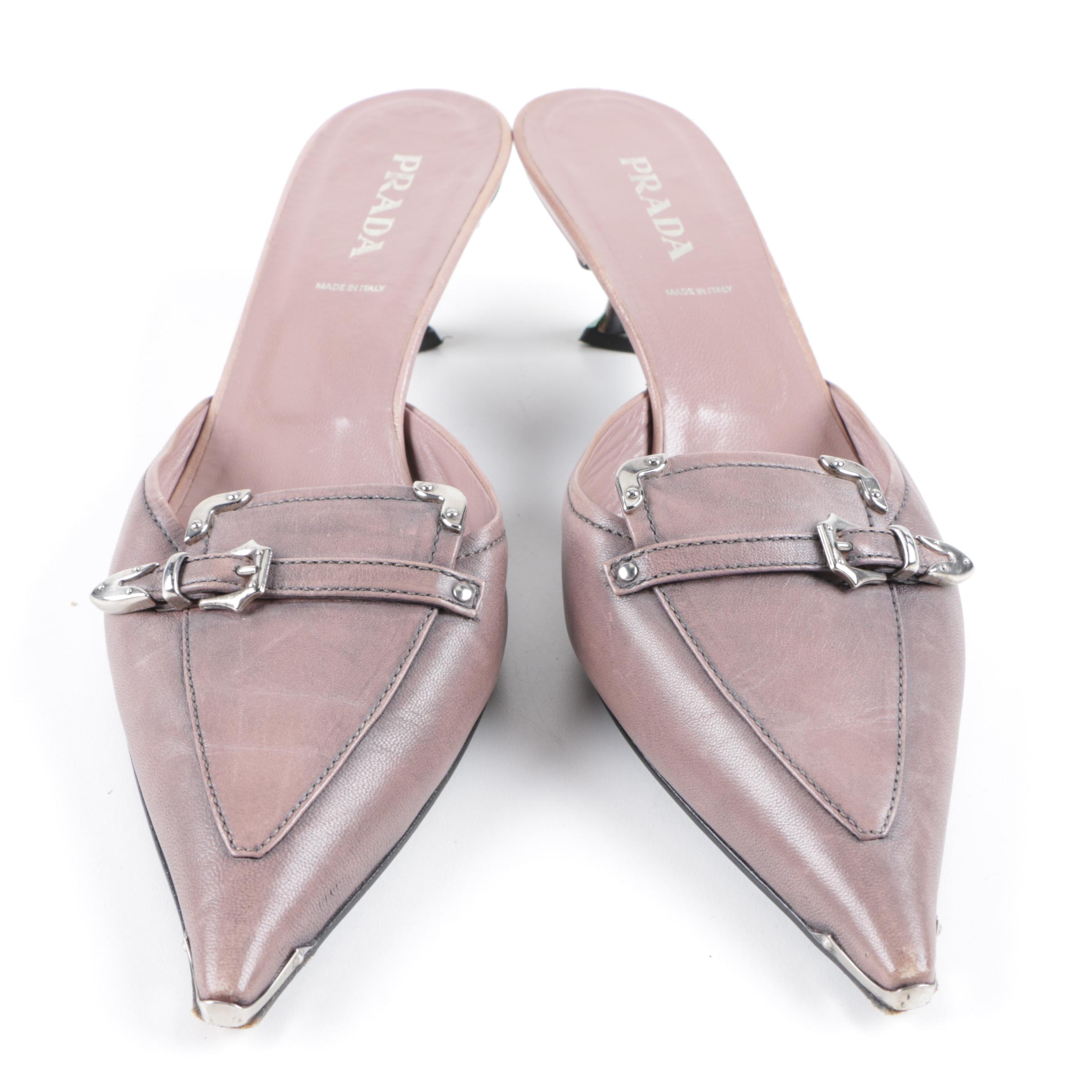Women's Prada Mauve Kitten Heel Mules