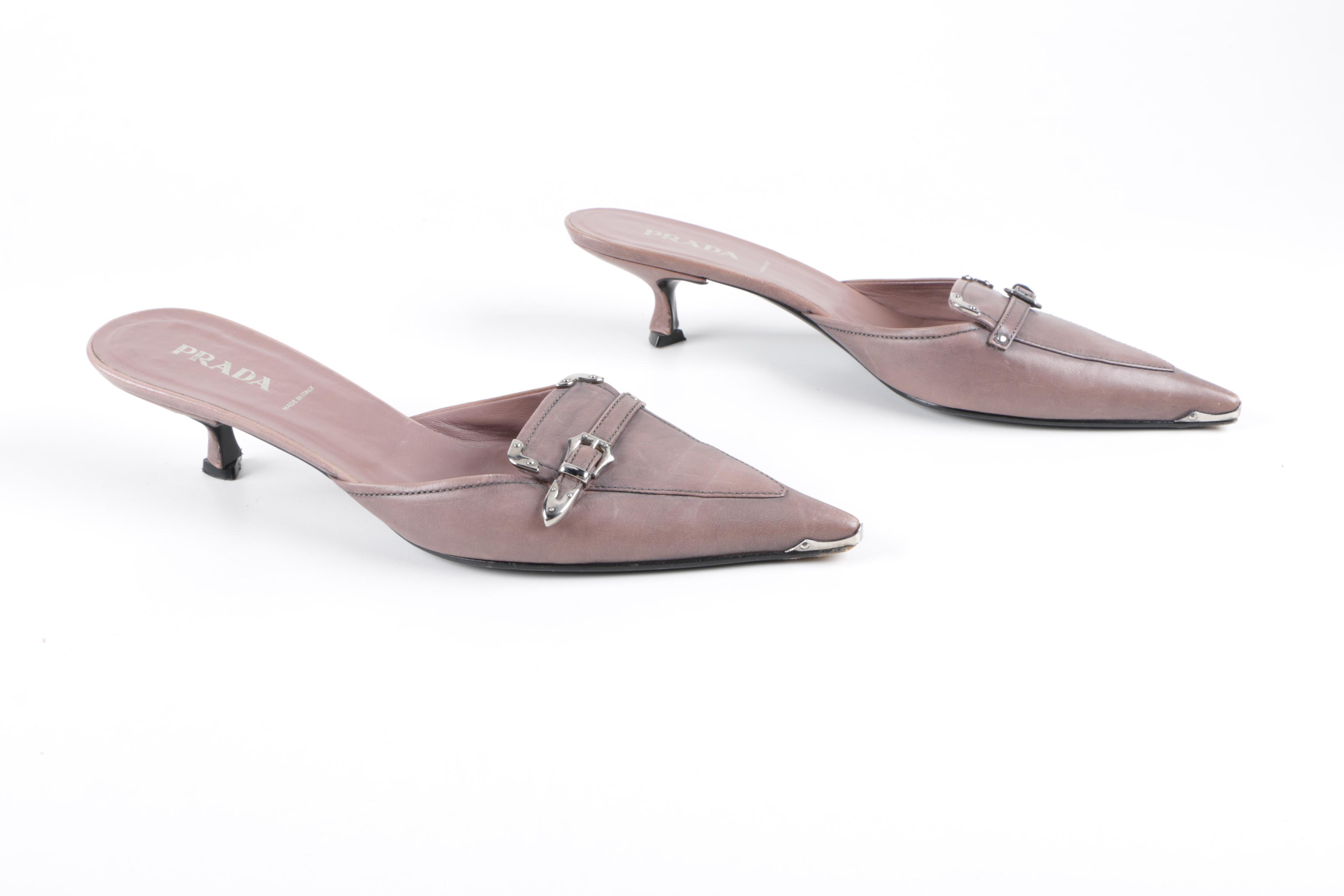 Women's Prada Mauve Kitten Heel Mules