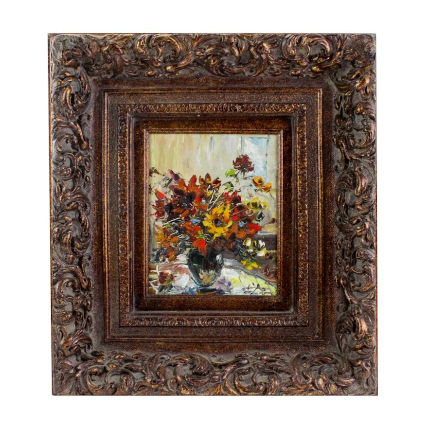 Oil Painting of a Vase with Flowers