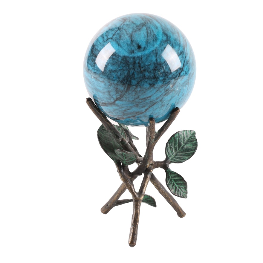 Dyed Alabaster Decorative Orb with Stand