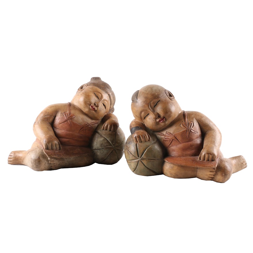 Wooden Sculptures of Napping Children