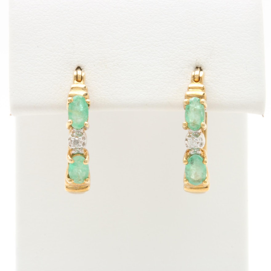 10K Yellow Gold Emerald and Diamond Earrings