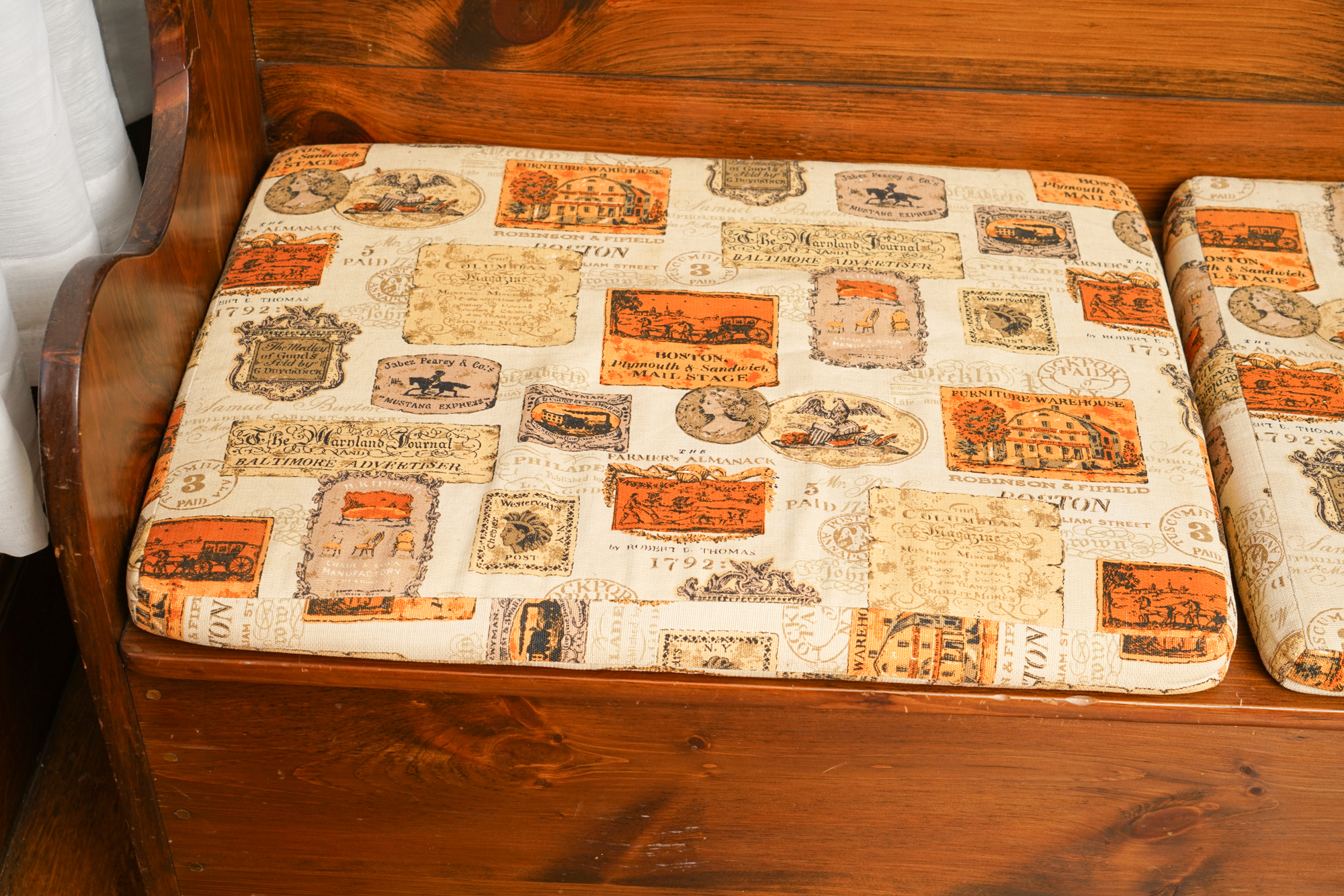 Vintage Stained Pine High-back Bench with Storage