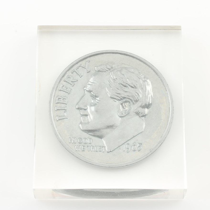Enlarged 1965 Roosevelt Dime in an Acrylic Stand