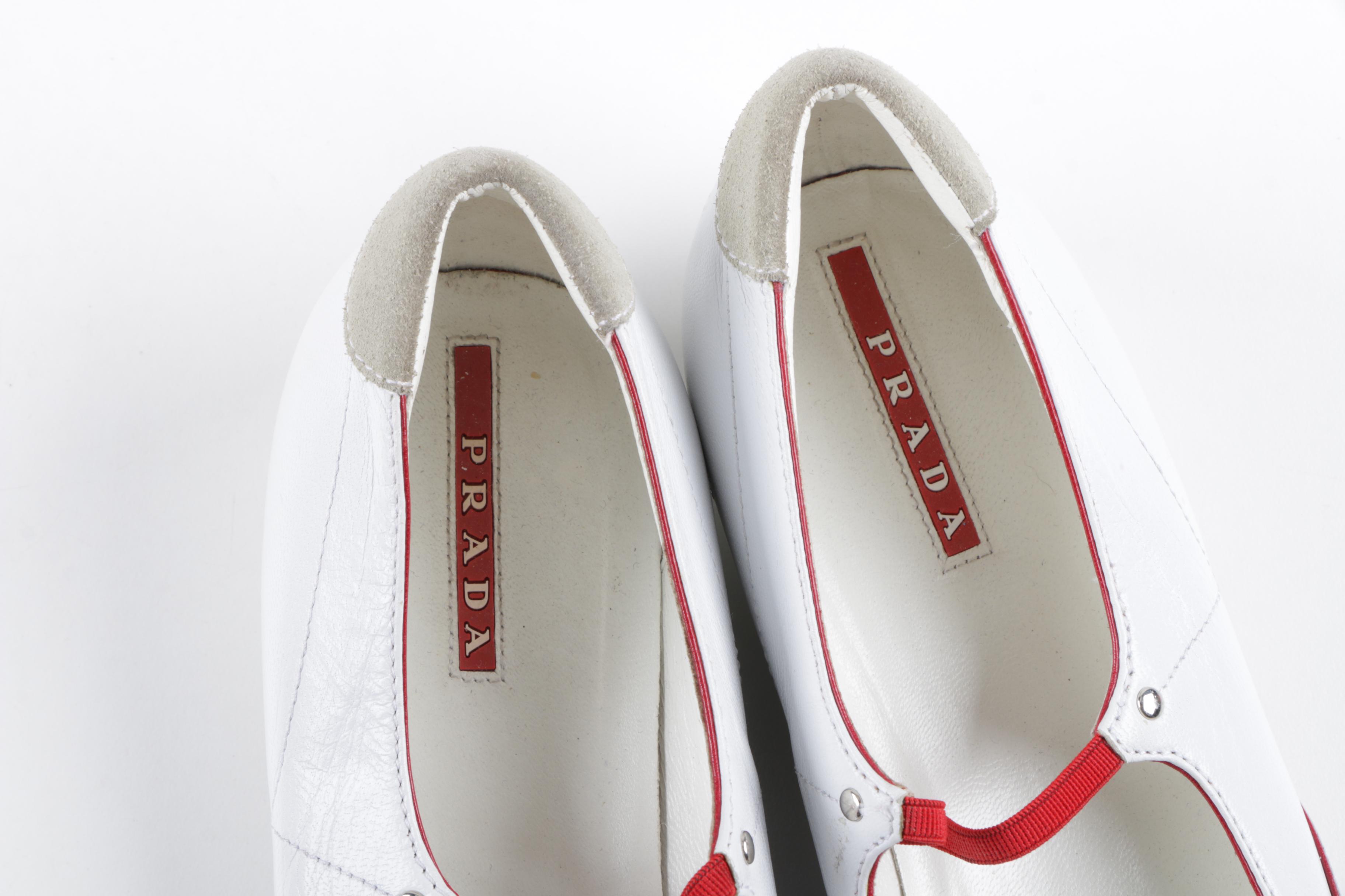 Prada White Leather Slip-On Sneakers