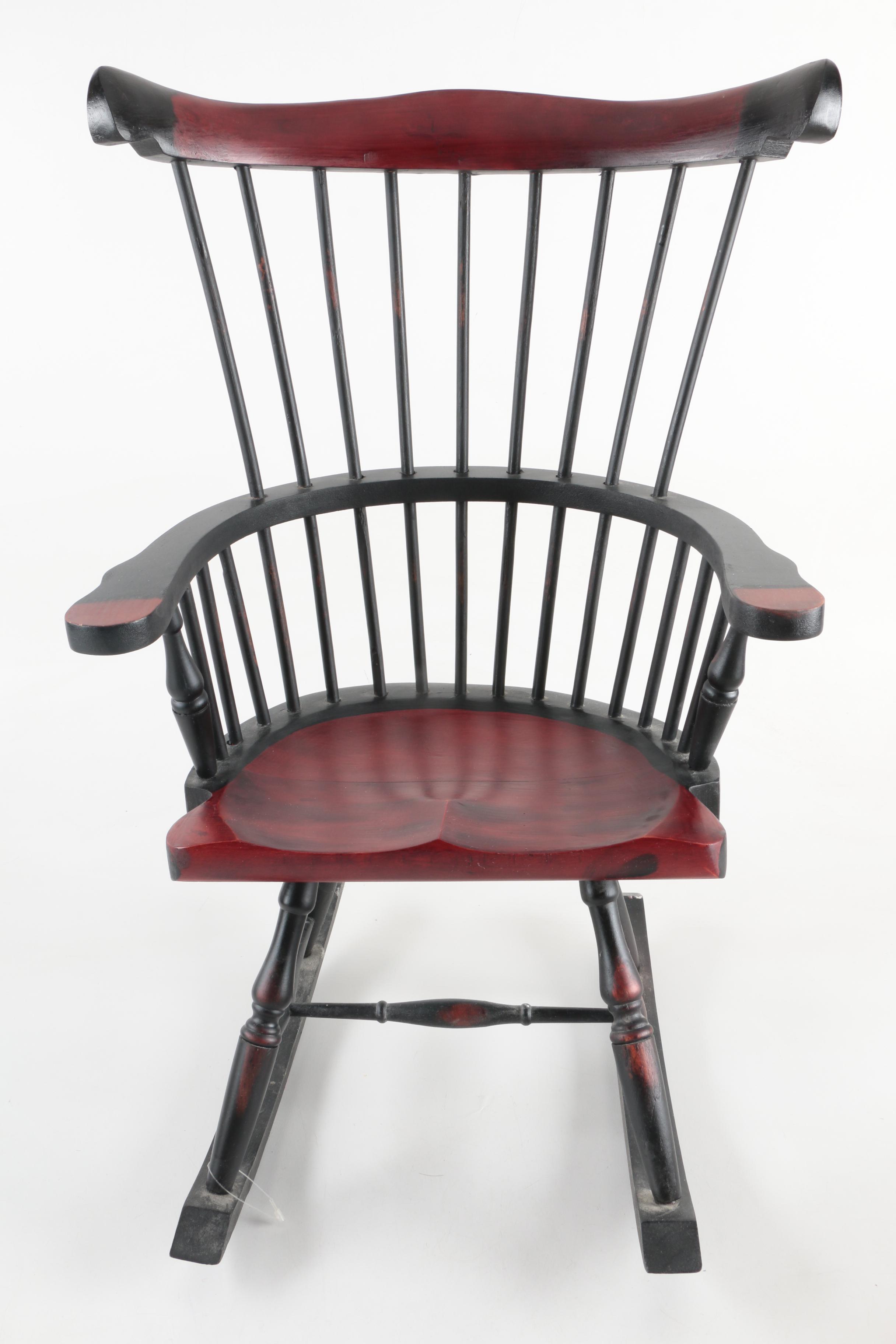 1996 Joyce Rondeau Signed Porcelain Doll with Wooden Rocking Chair