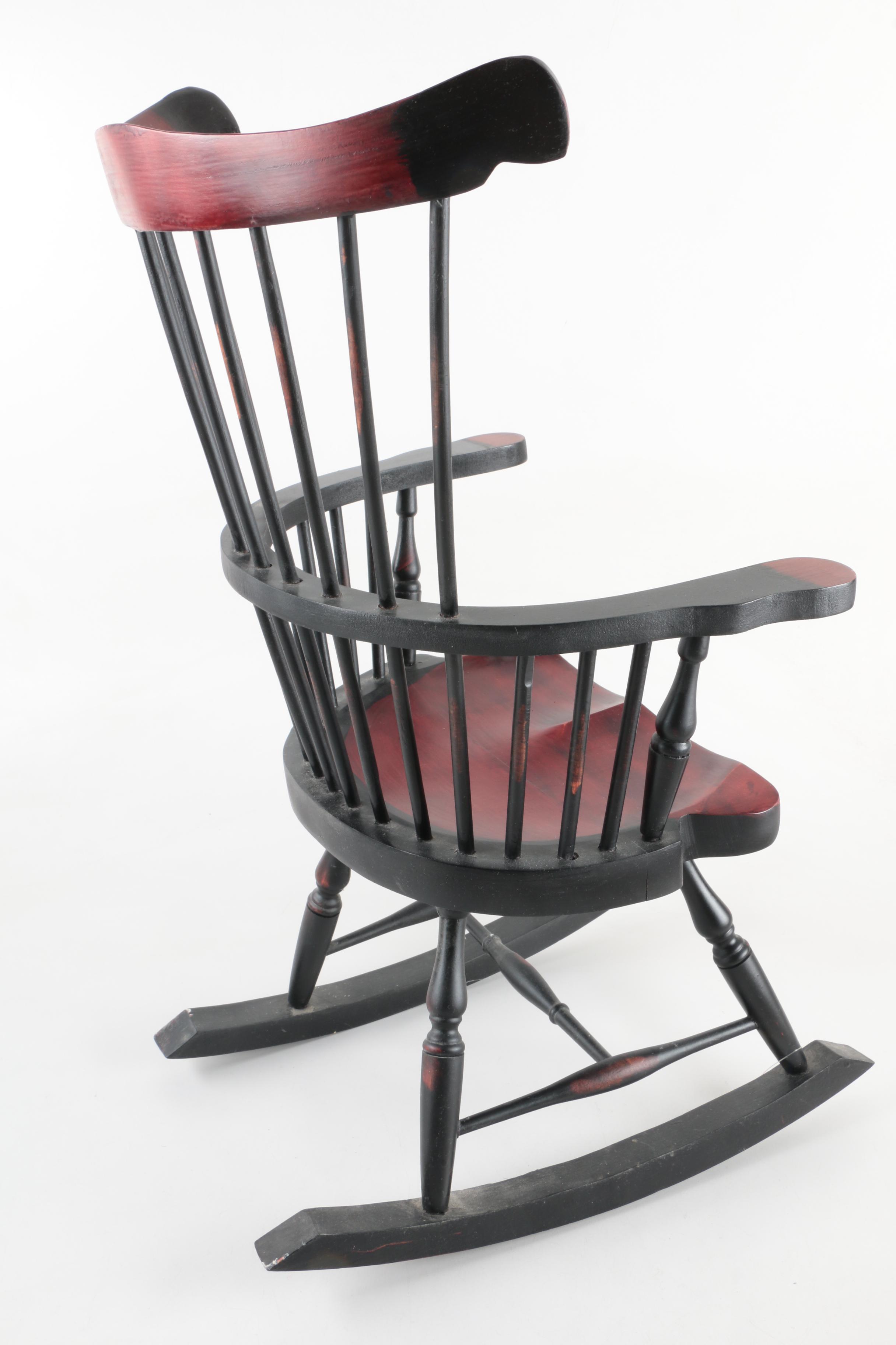 1996 Joyce Rondeau Signed Porcelain Doll with Wooden Rocking Chair