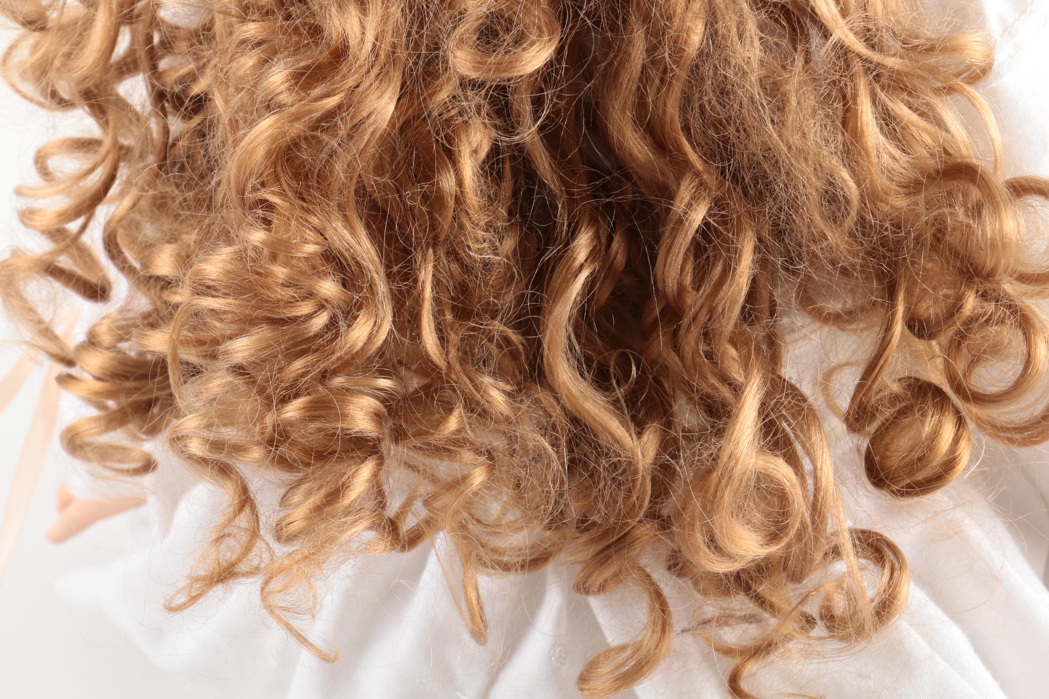 1996 Joyce Rondeau Signed Porcelain Doll with Wooden Rocking Chair