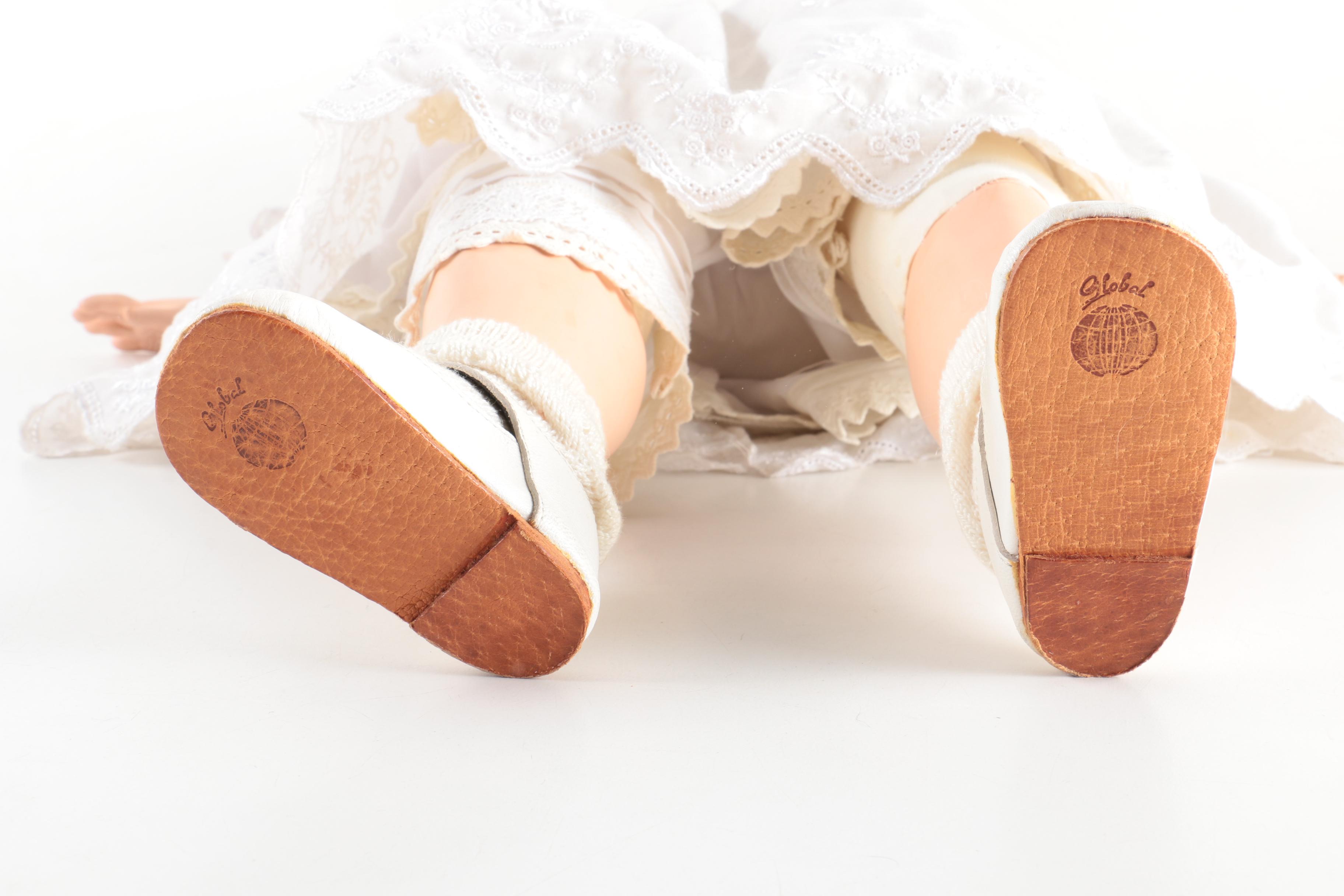 1996 Joyce Rondeau Signed Porcelain Doll with Wooden Rocking Chair