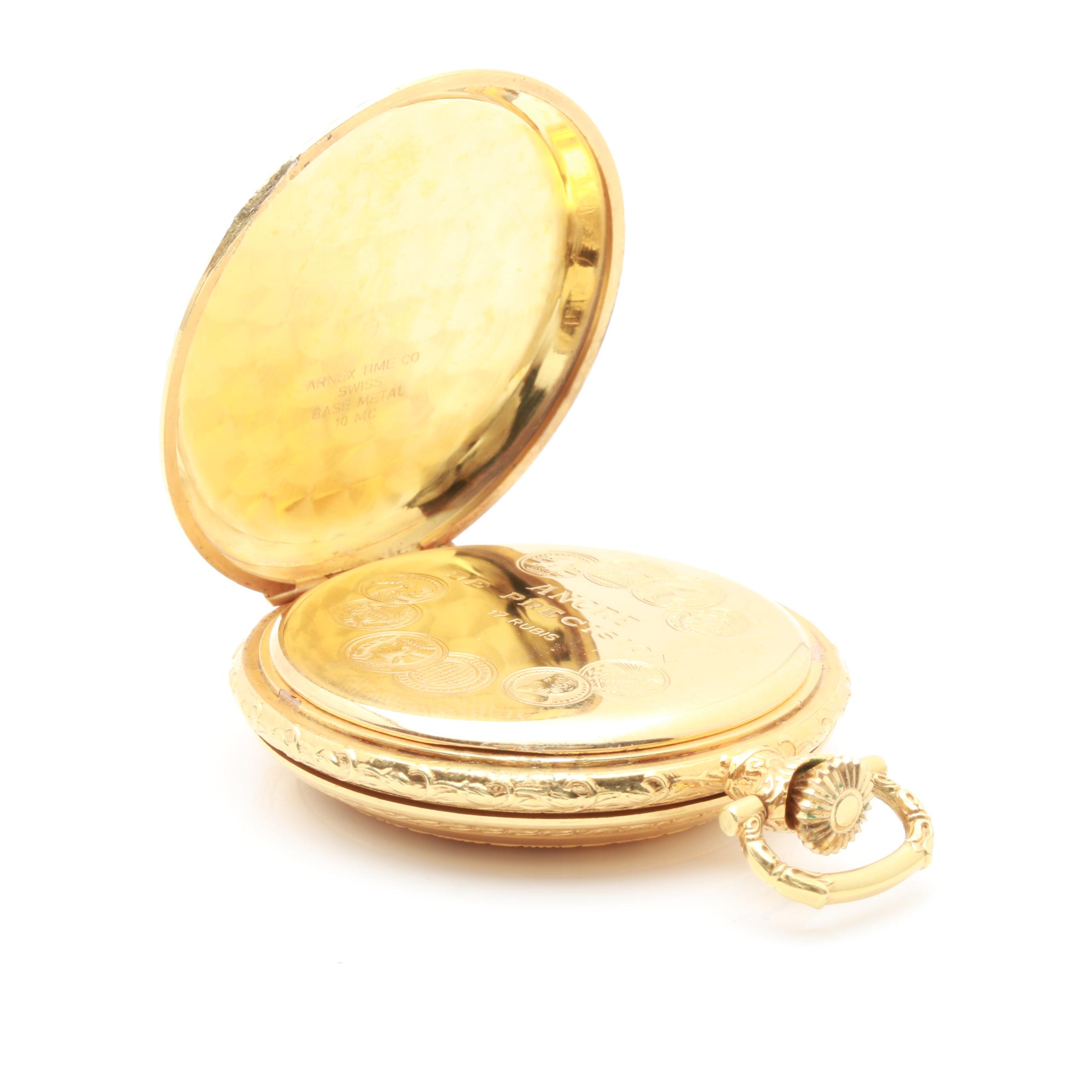 Arnex Gold-Plated Pink and White Dial Pocket Watch