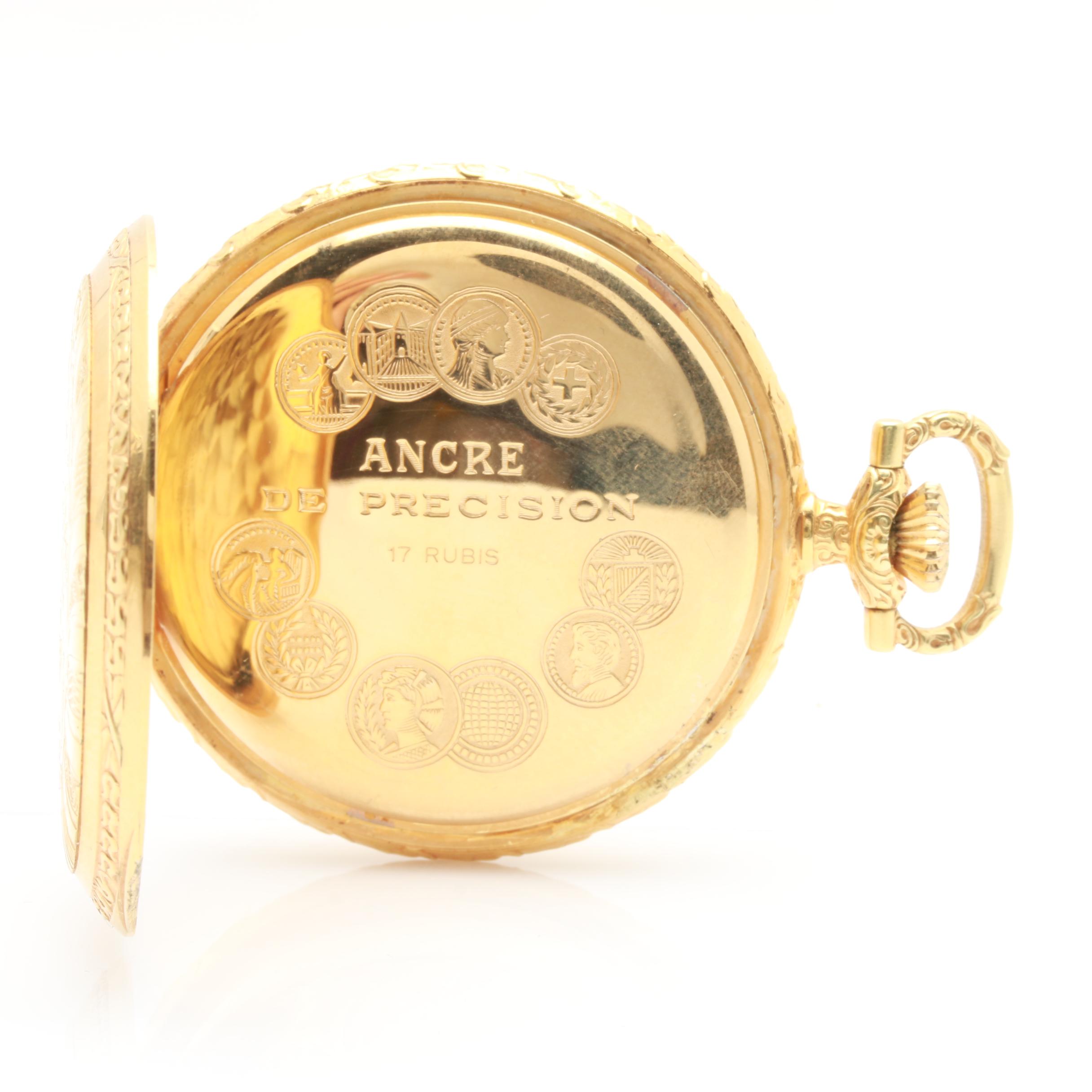 Arnex Gold-Plated Pink and White Dial Pocket Watch