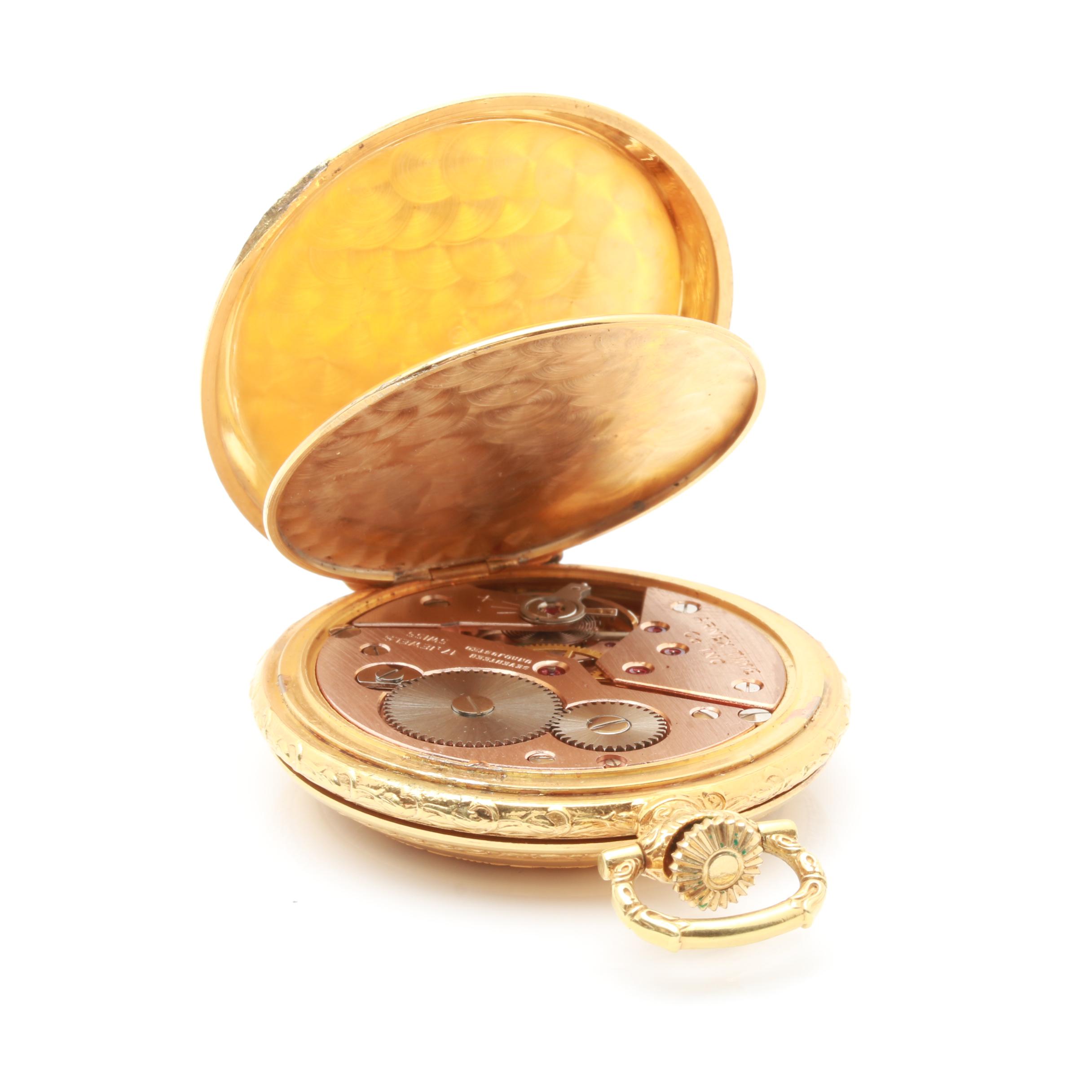 Arnex Gold-Plated Pink and White Dial Pocket Watch