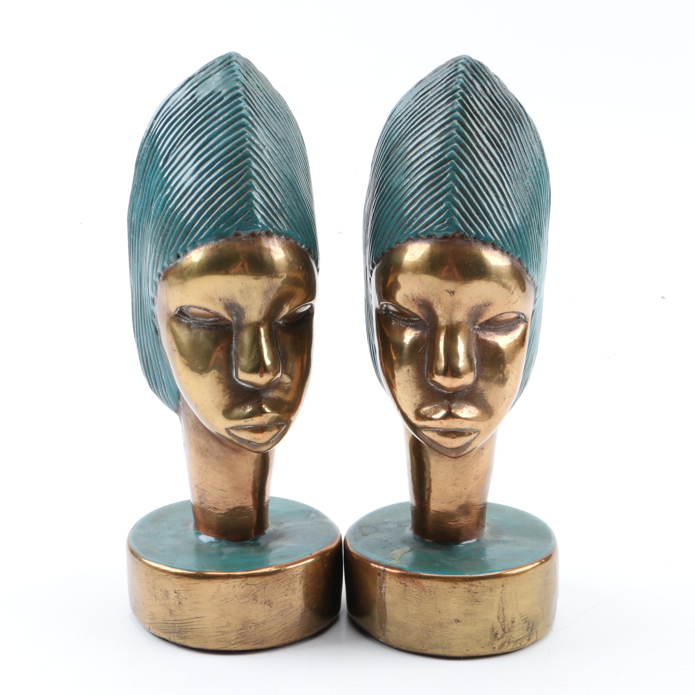 Brass African Bust Bookends