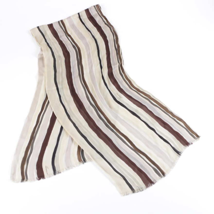 Gucci Striped Silk Crepe Chiffon Scarf