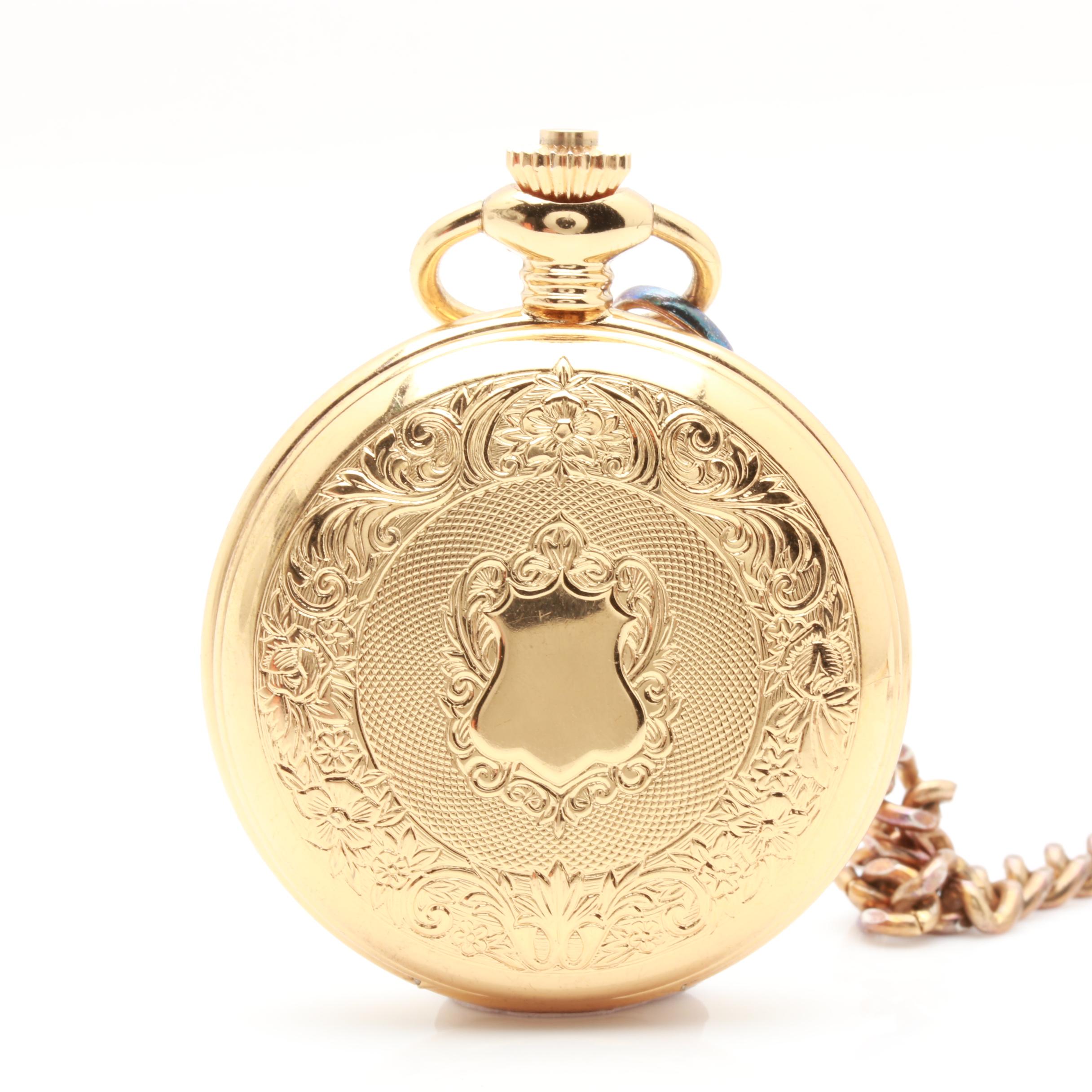 Majestron Gold-Tone Pocket Watch with Providence Cutlery Co. Pocket Knife