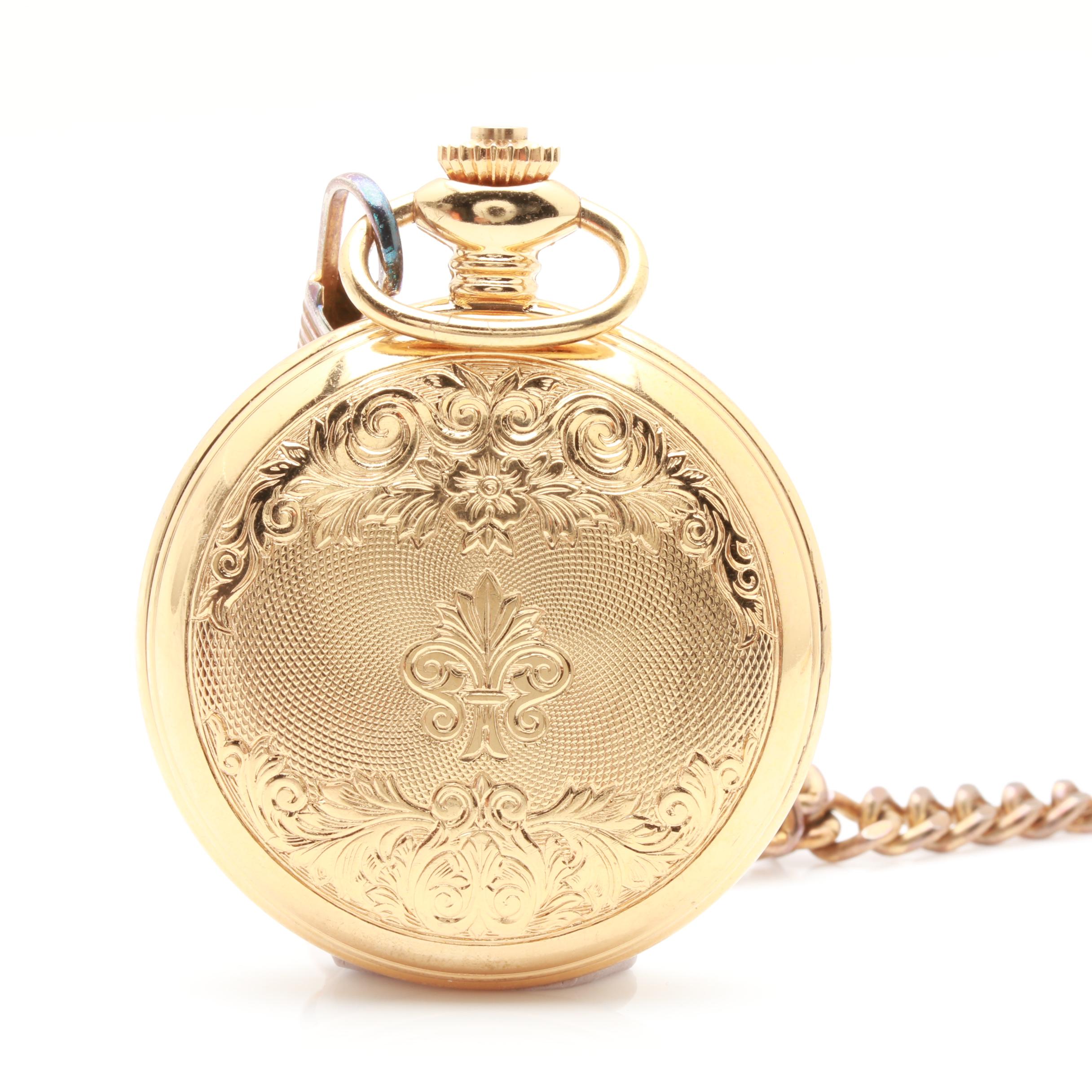 Majestron Gold-Tone Pocket Watch with Providence Cutlery Co. Pocket Knife