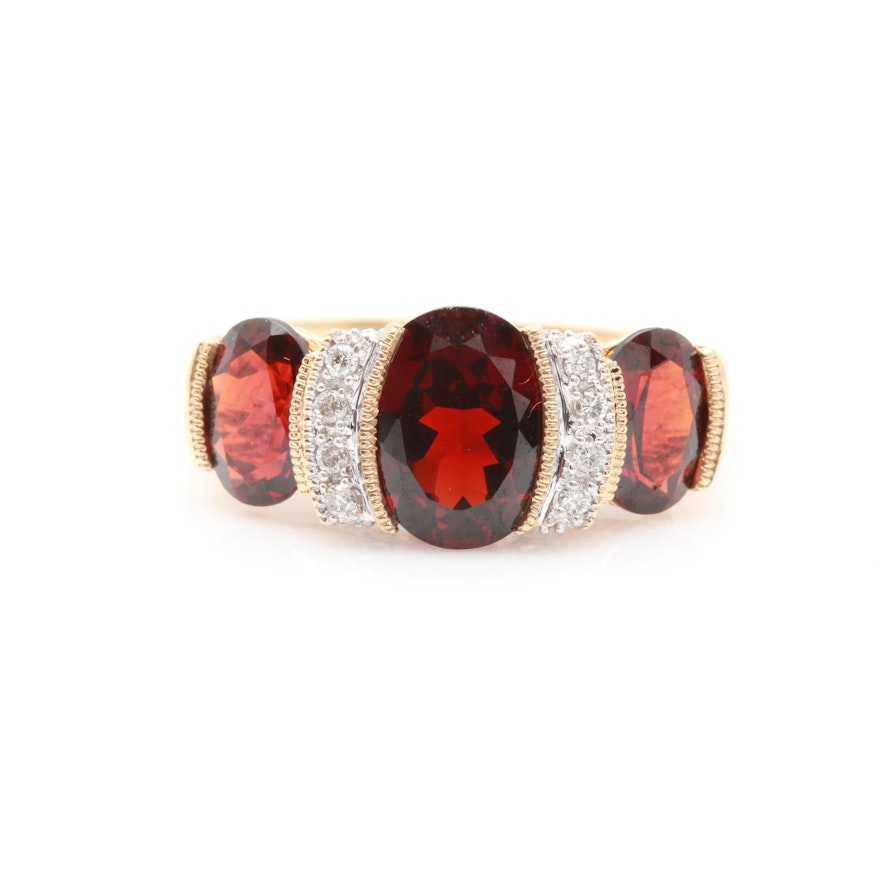 10K Yellow Gold Garnet and Diamond Ring