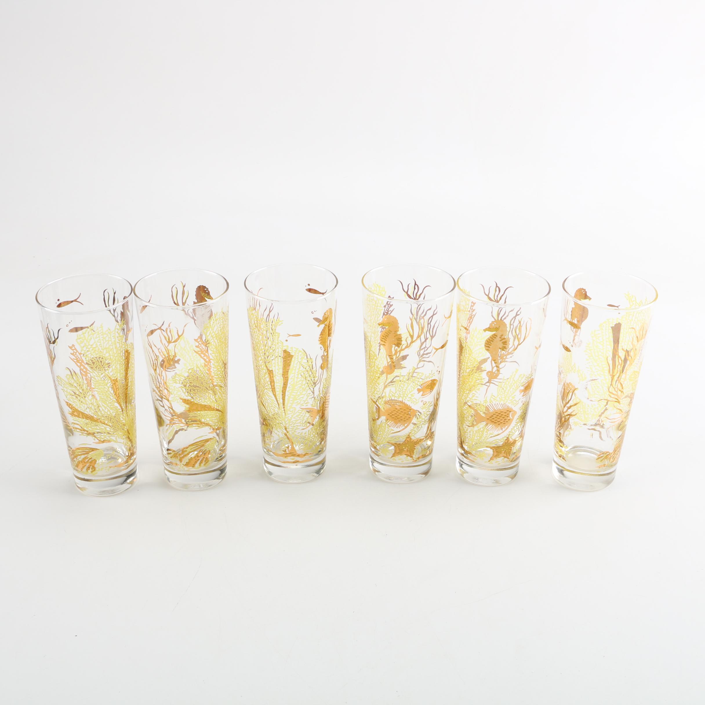 Mid Century Culver "Under the Sea" Glass Tumblers with 22K  Gilding