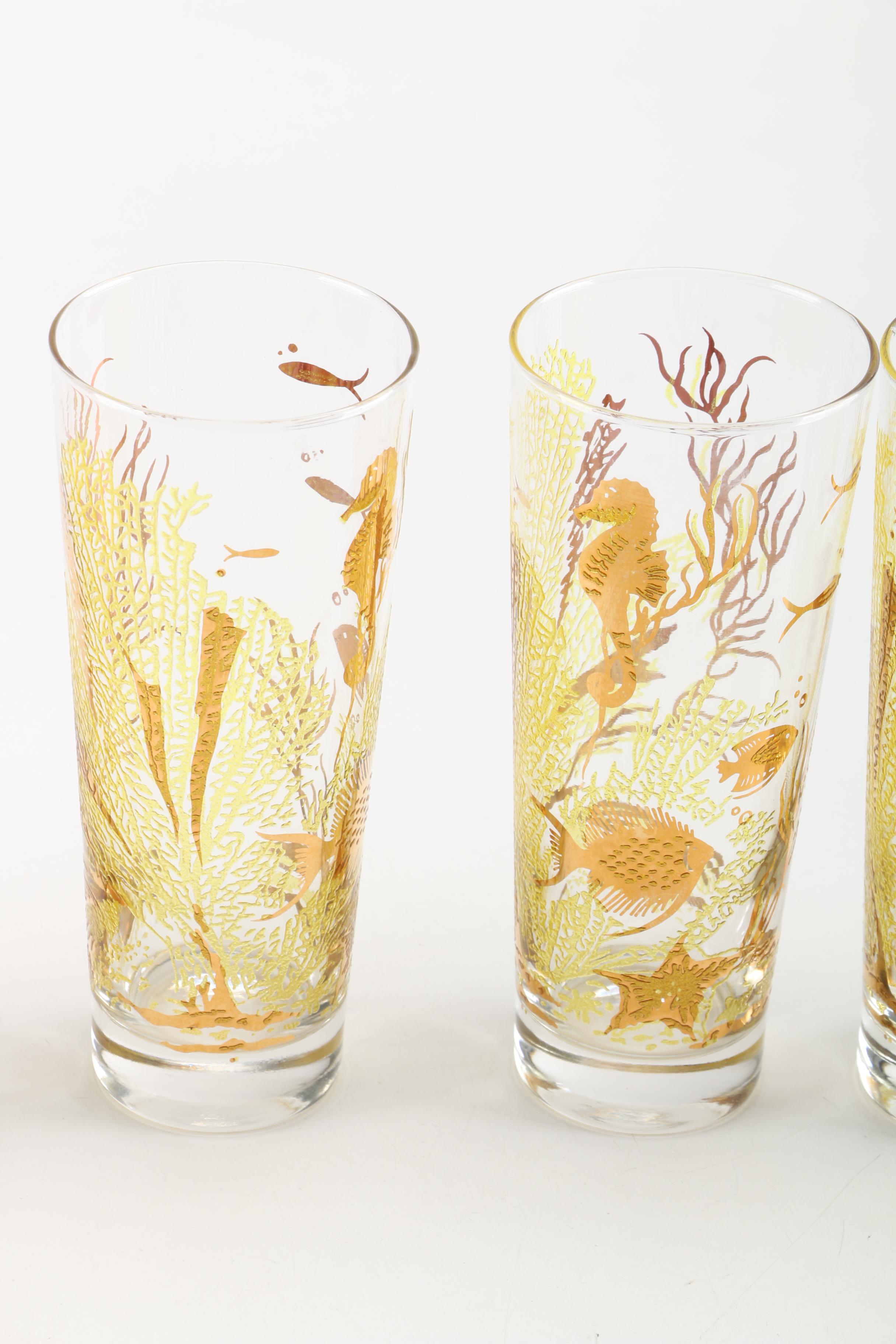 Mid Century Culver "Under the Sea" Glass Tumblers with 22K  Gilding