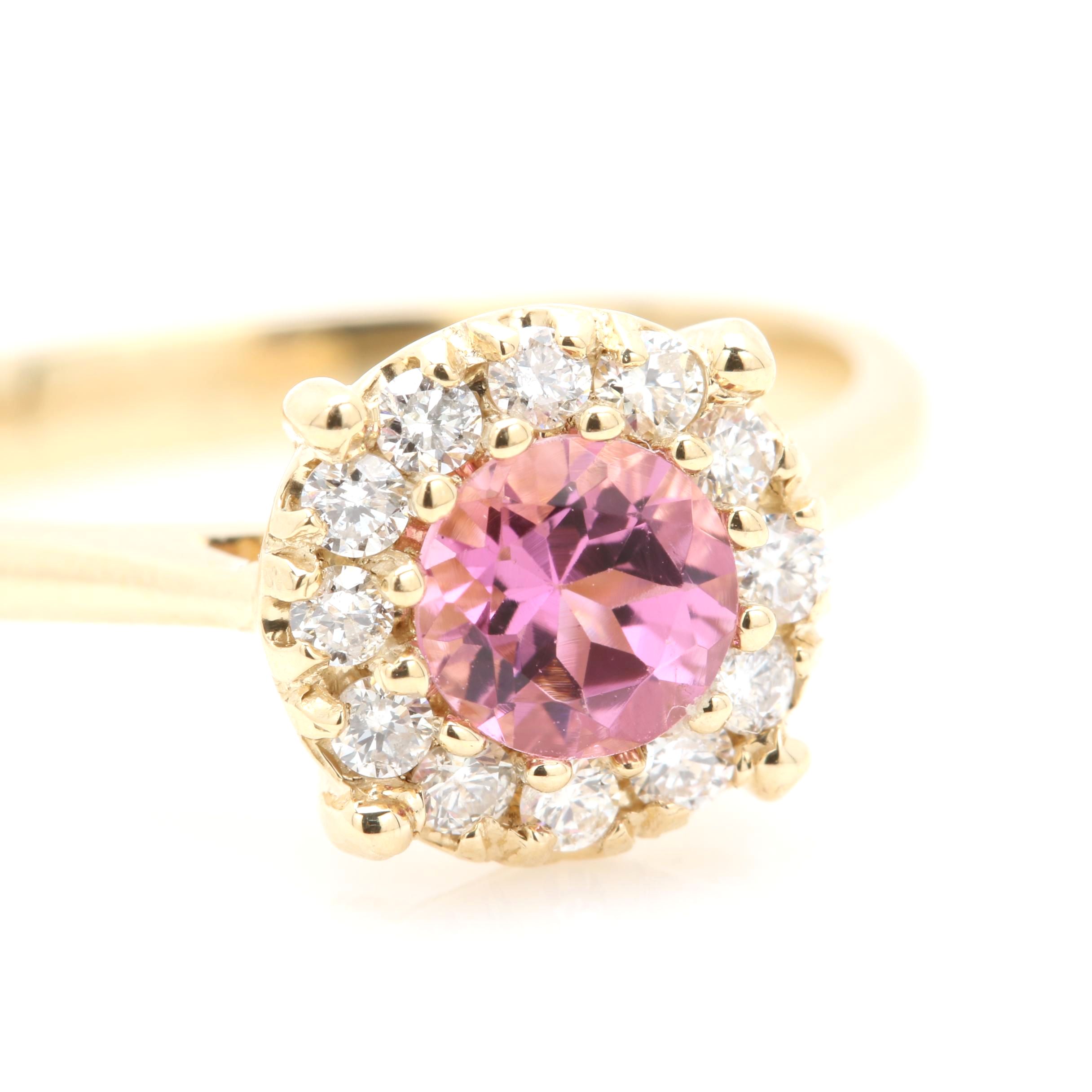 14K Yellow Gold Pink Tourmaline and Diamond Ring