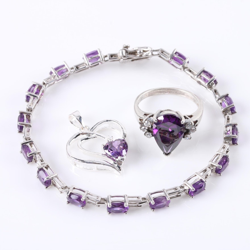 Sterling Silver Amethyst and Cubic Zirconia Jewelry