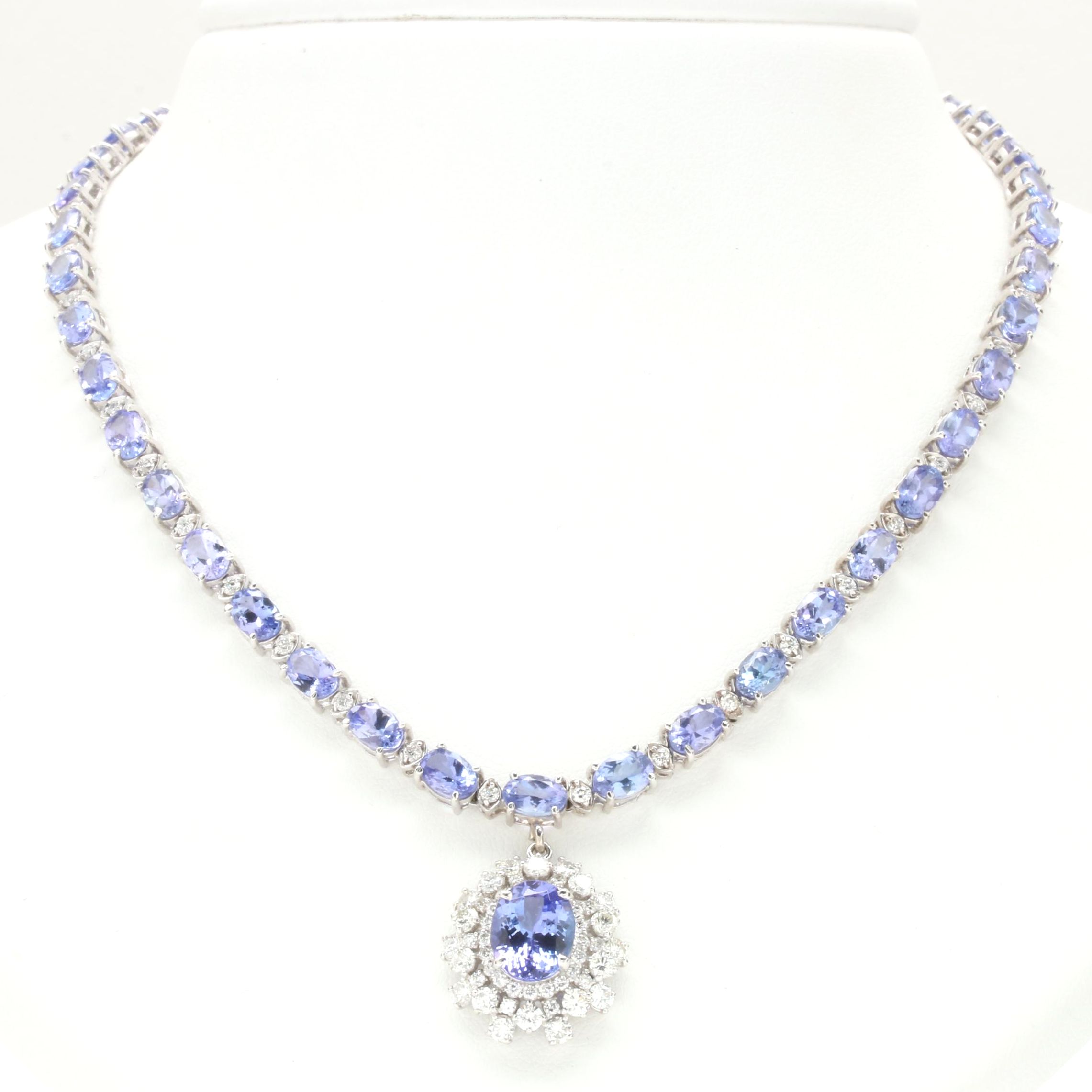14K White Gold 2.23 CT Tanzanite and 2.49 CTW Diamond Necklace